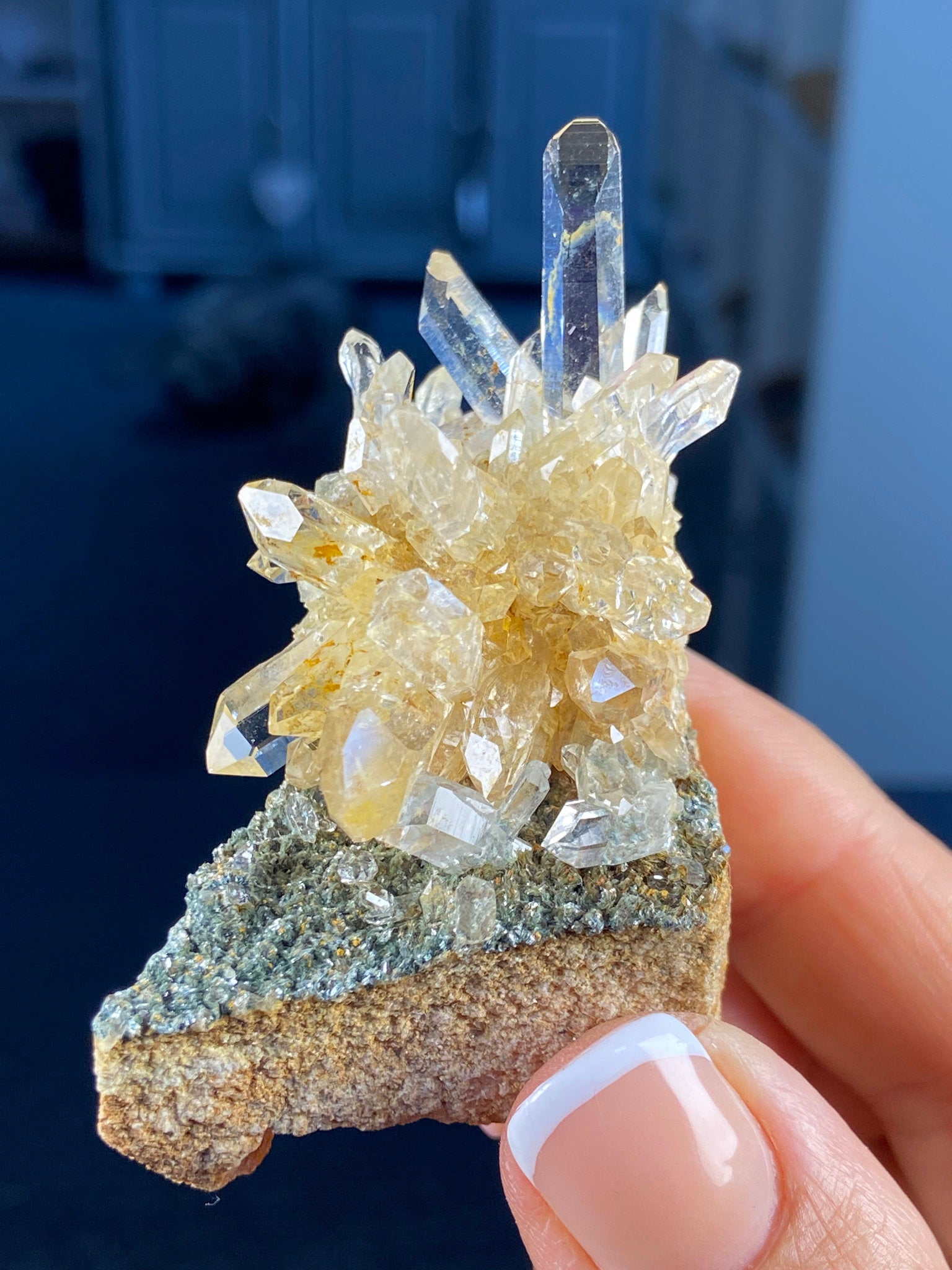 Golden Healer Lemurian Quartz Starburst on Matrix with Fuchsite