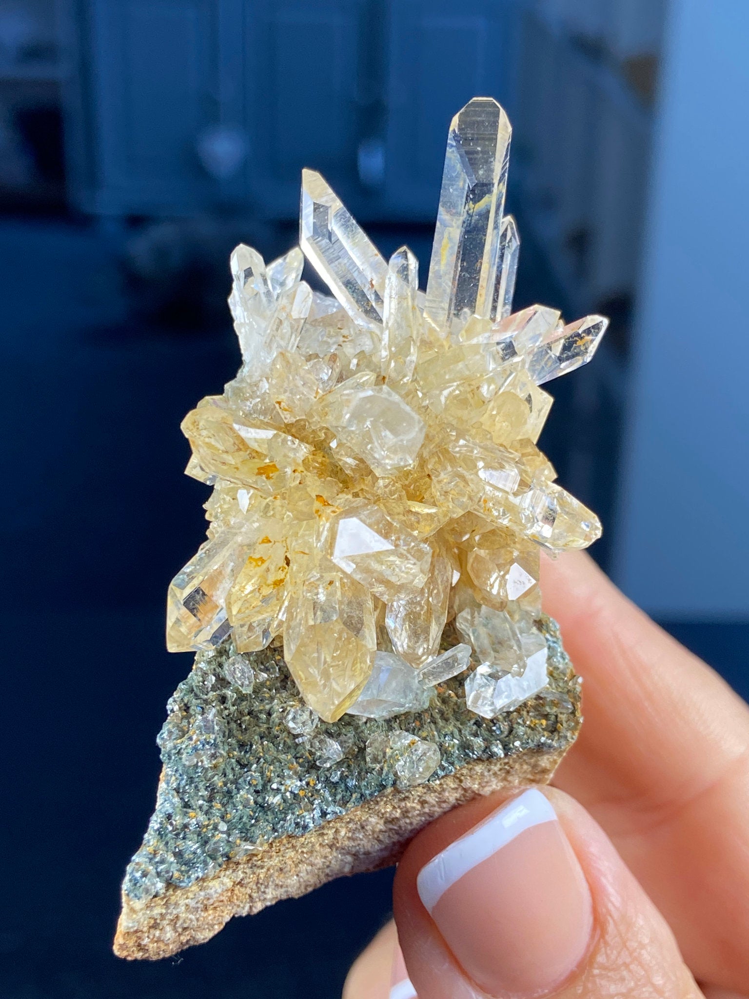 Golden Healer Lemurian Quartz Starburst on Matrix with Fuchsite