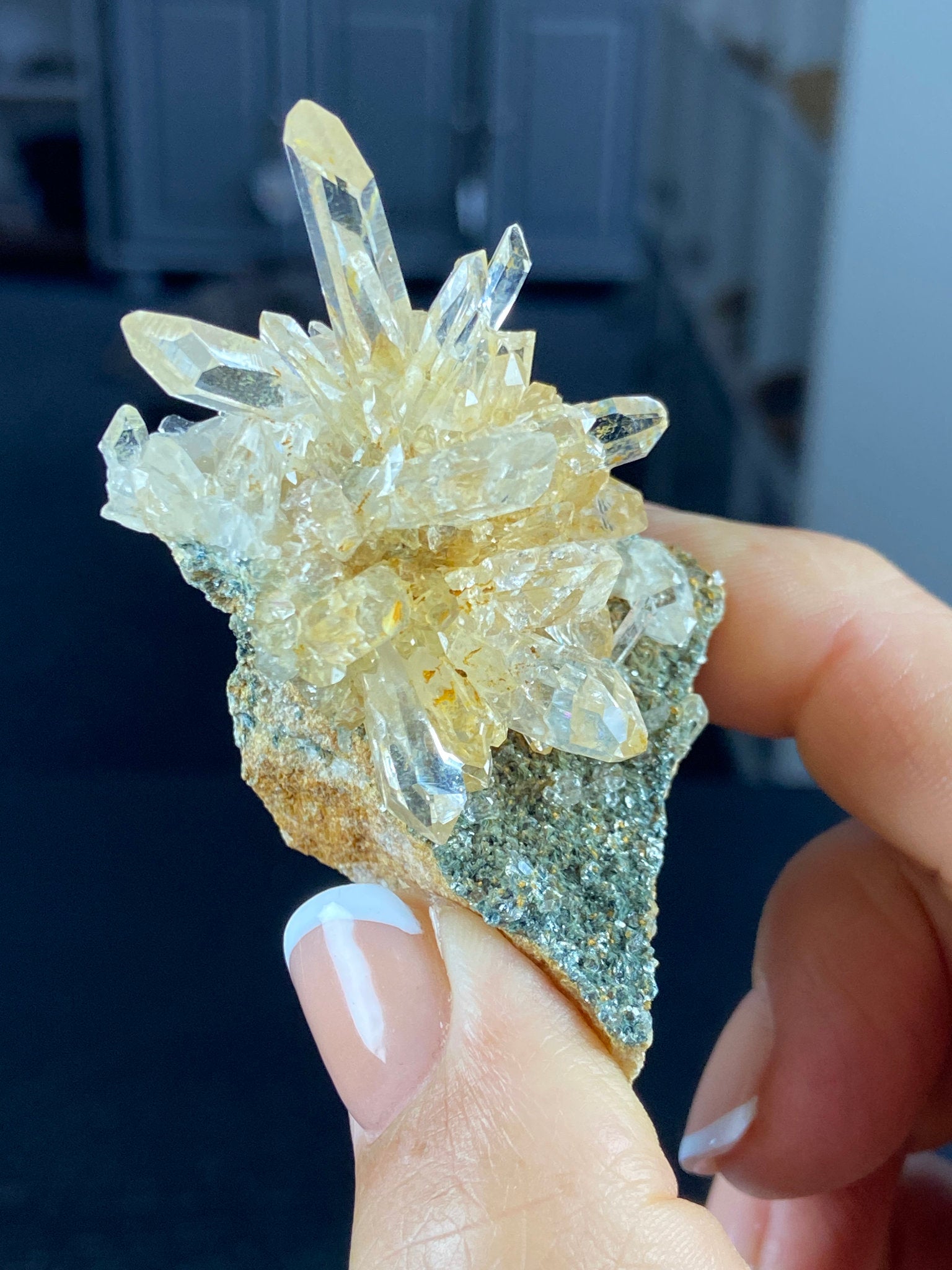 Golden Healer Lemurian Quartz Starburst on Matrix with Fuchsite
