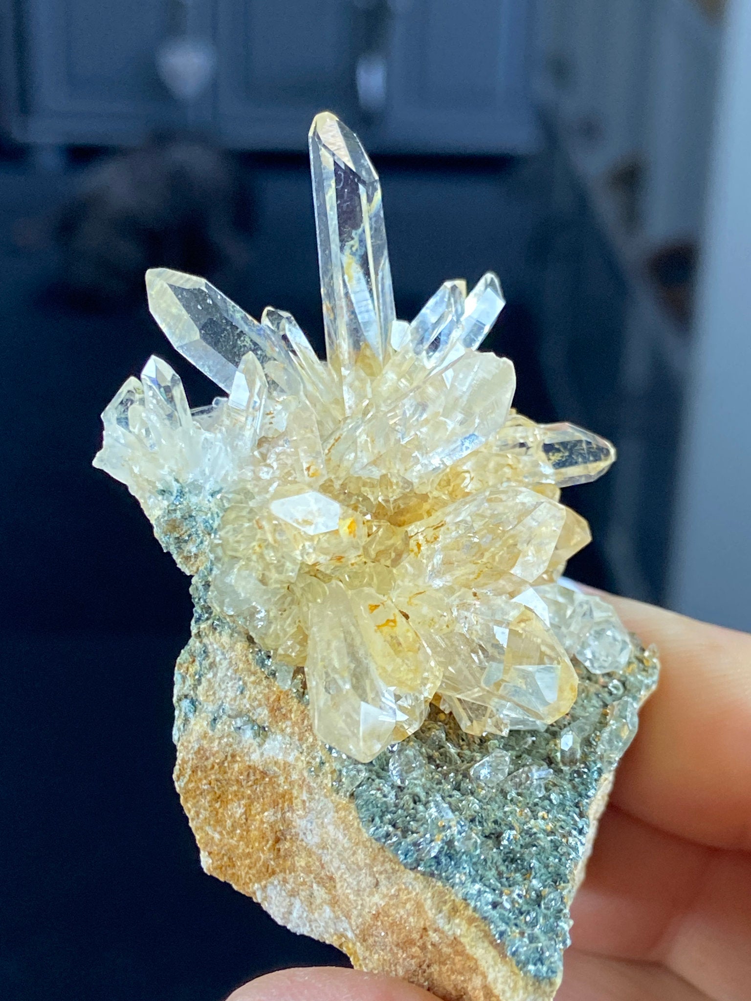 Golden Healer Lemurian Quartz Starburst on Matrix with Fuchsite