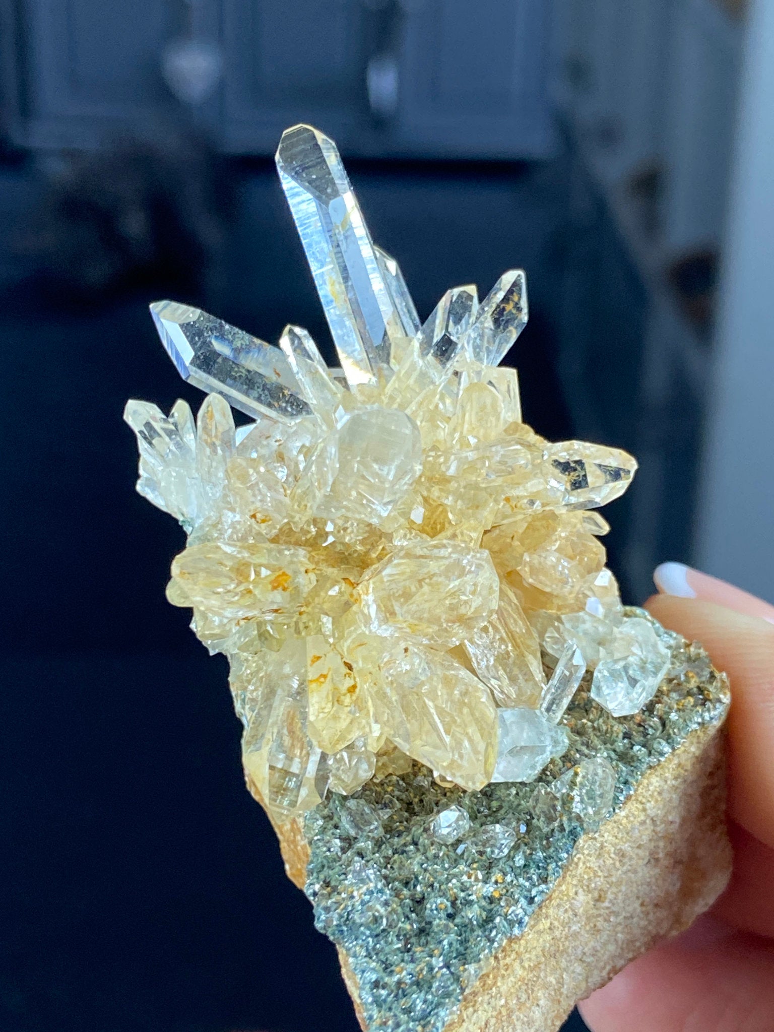 Golden Healer Lemurian Quartz Starburst on Matrix with Fuchsite
