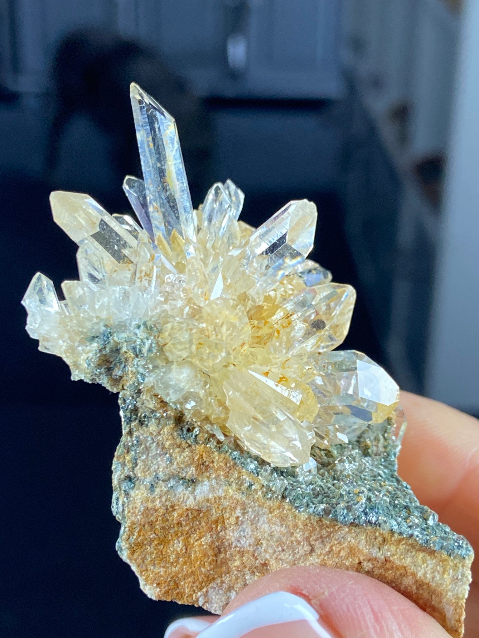 Golden Healer Lemurian Quartz Starburst on Matrix with Fuchsite
