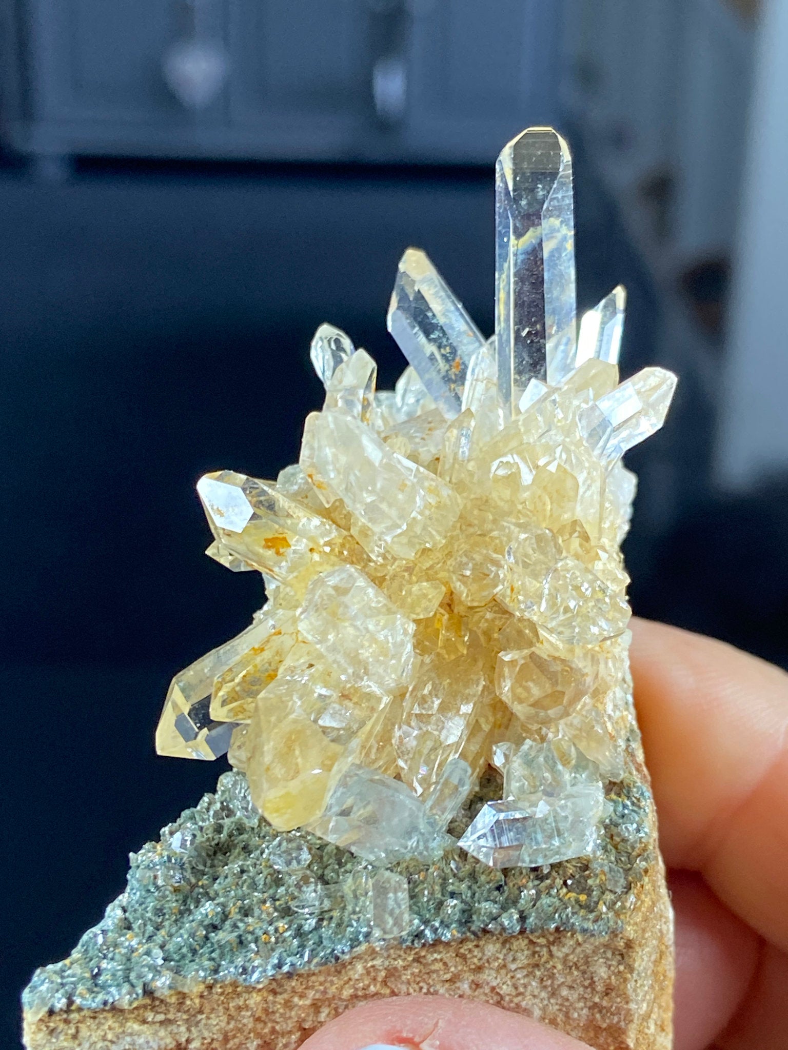 Golden Healer Lemurian Quartz Starburst on Matrix with Fuchsite