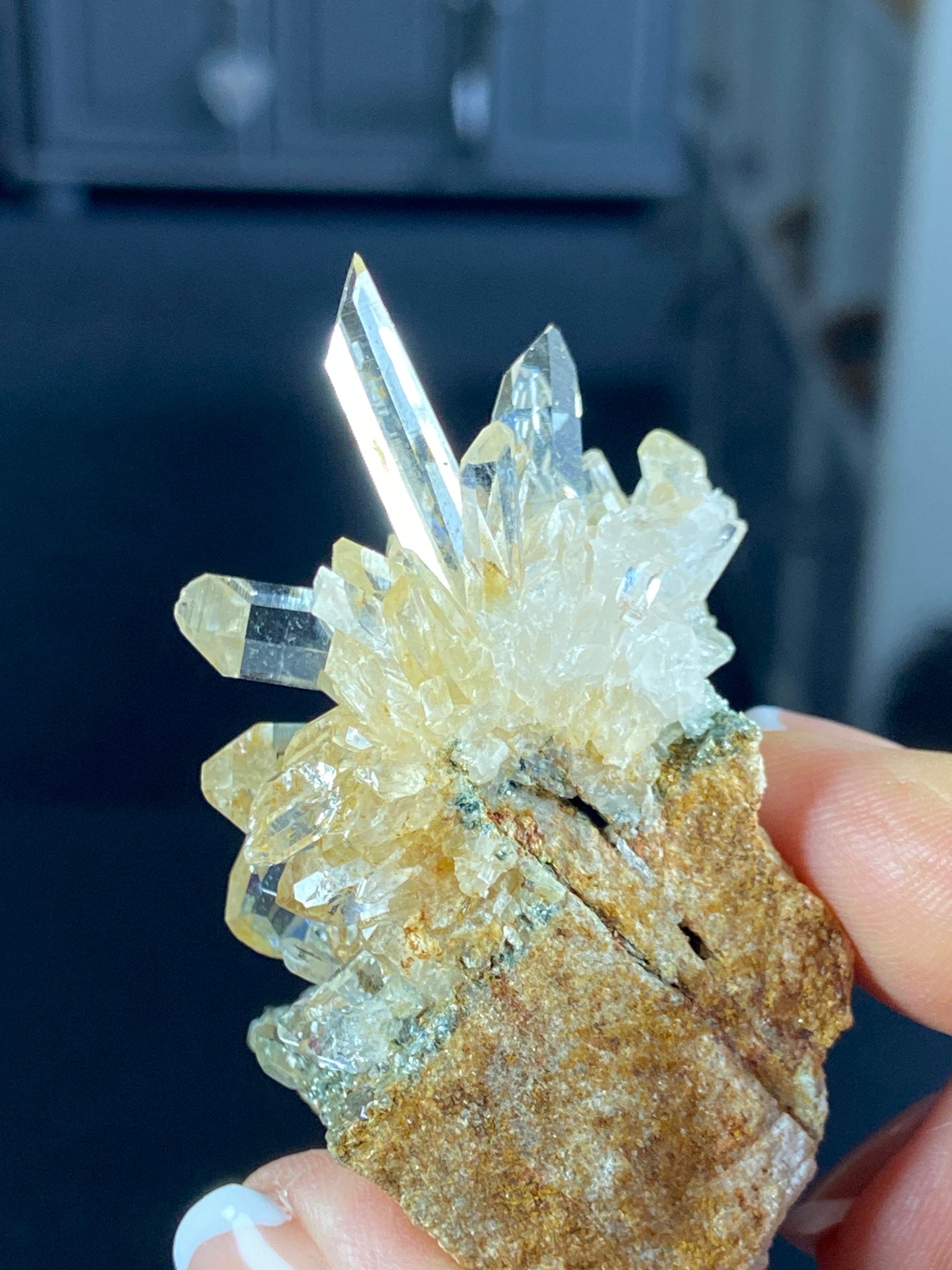 Golden Healer Lemurian Quartz Starburst on Matrix with Fuchsite