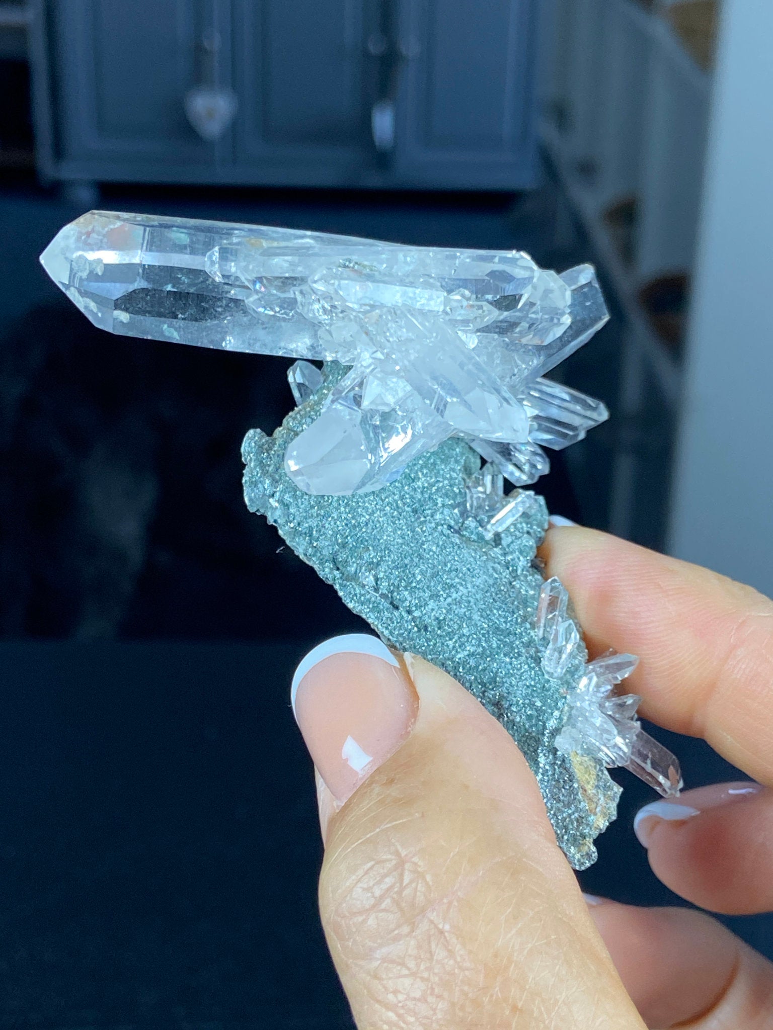 Sacred Lemurian Quartz Starburst Cluster on Fuchsite Matrix