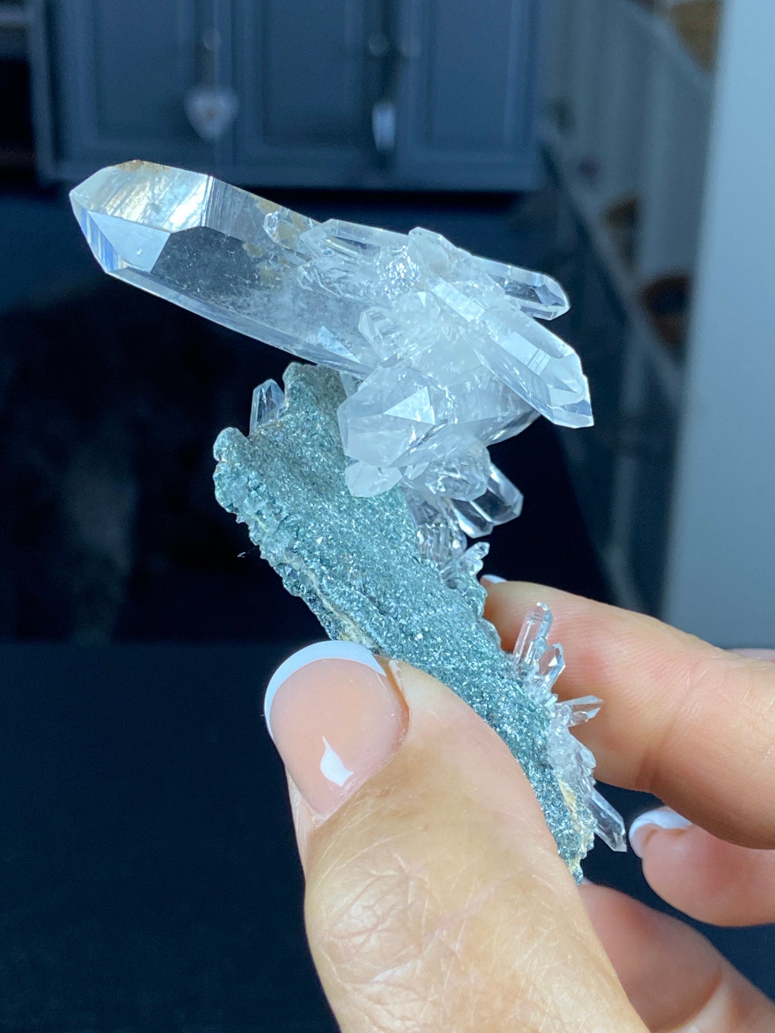 Sacred Lemurian Quartz Starburst Cluster on Fuchsite Matrix