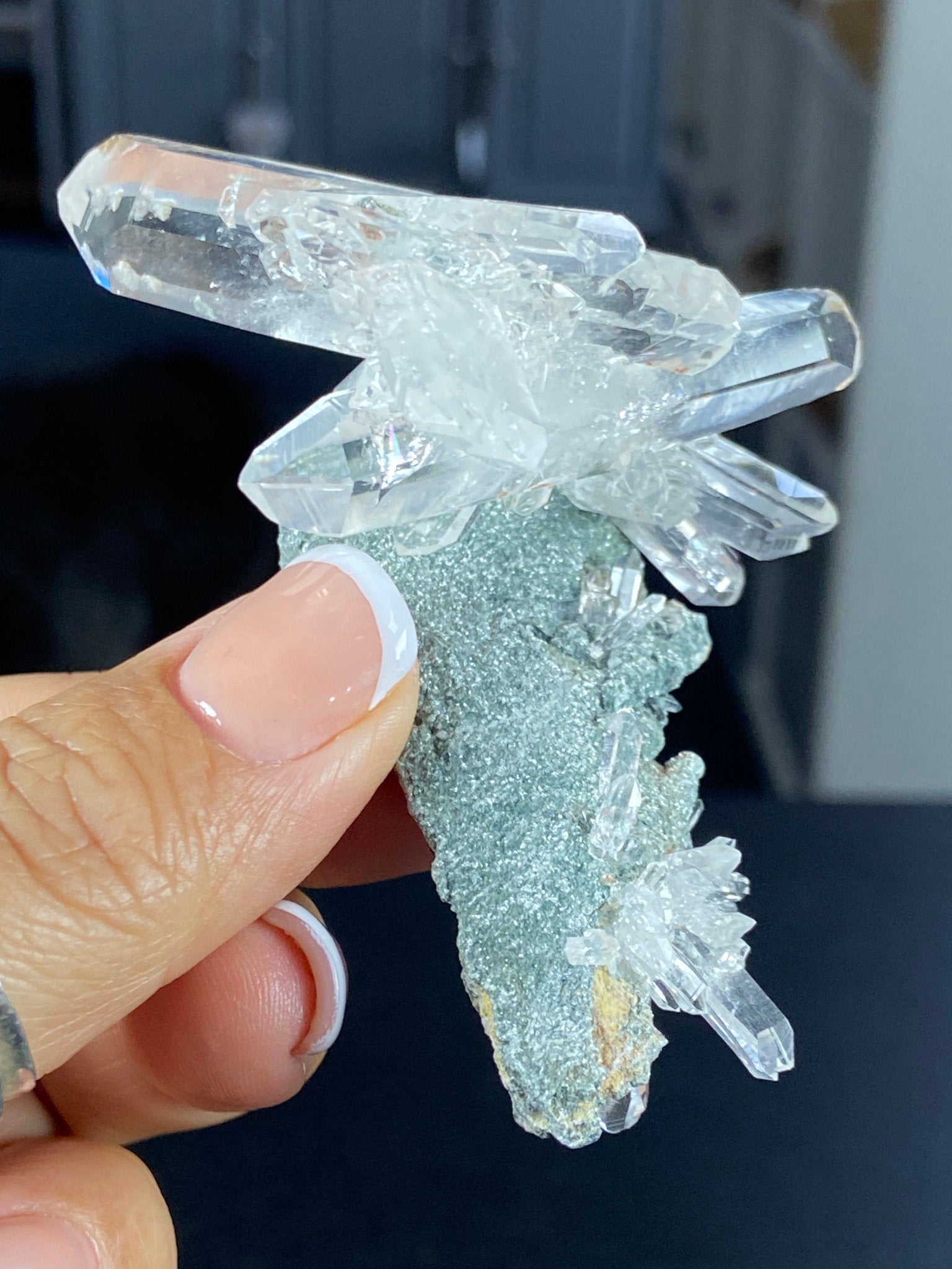 Sacred Lemurian Quartz Starburst Cluster on Fuchsite Matrix