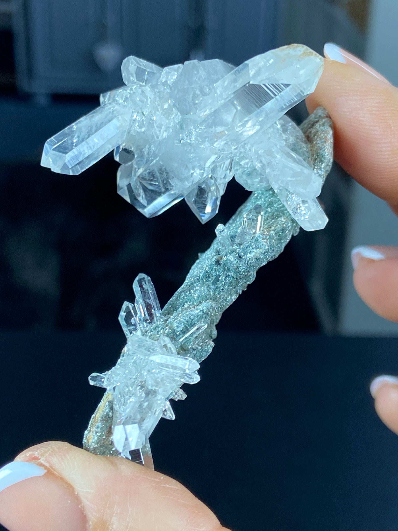 Sacred Lemurian Quartz Starburst Cluster on Fuchsite Matrix