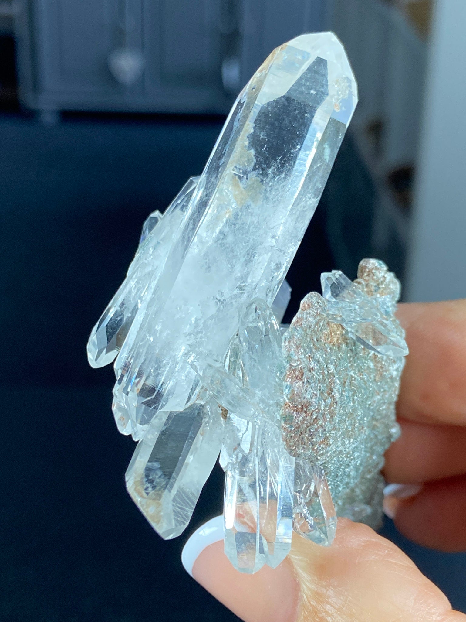 Sacred Lemurian Quartz Starburst Cluster on Fuchsite Matrix