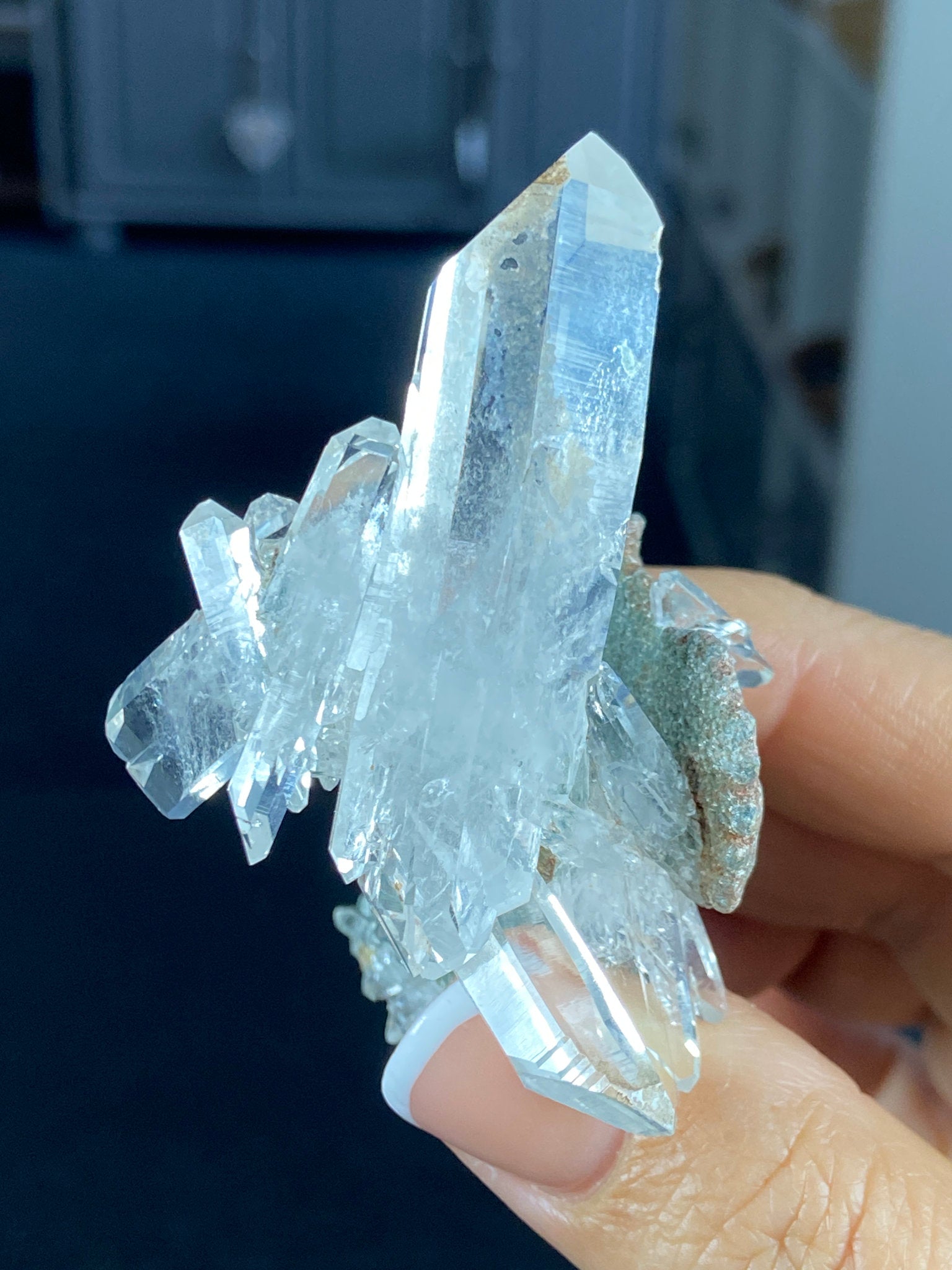 Sacred Lemurian Quartz Starburst Cluster on Fuchsite Matrix