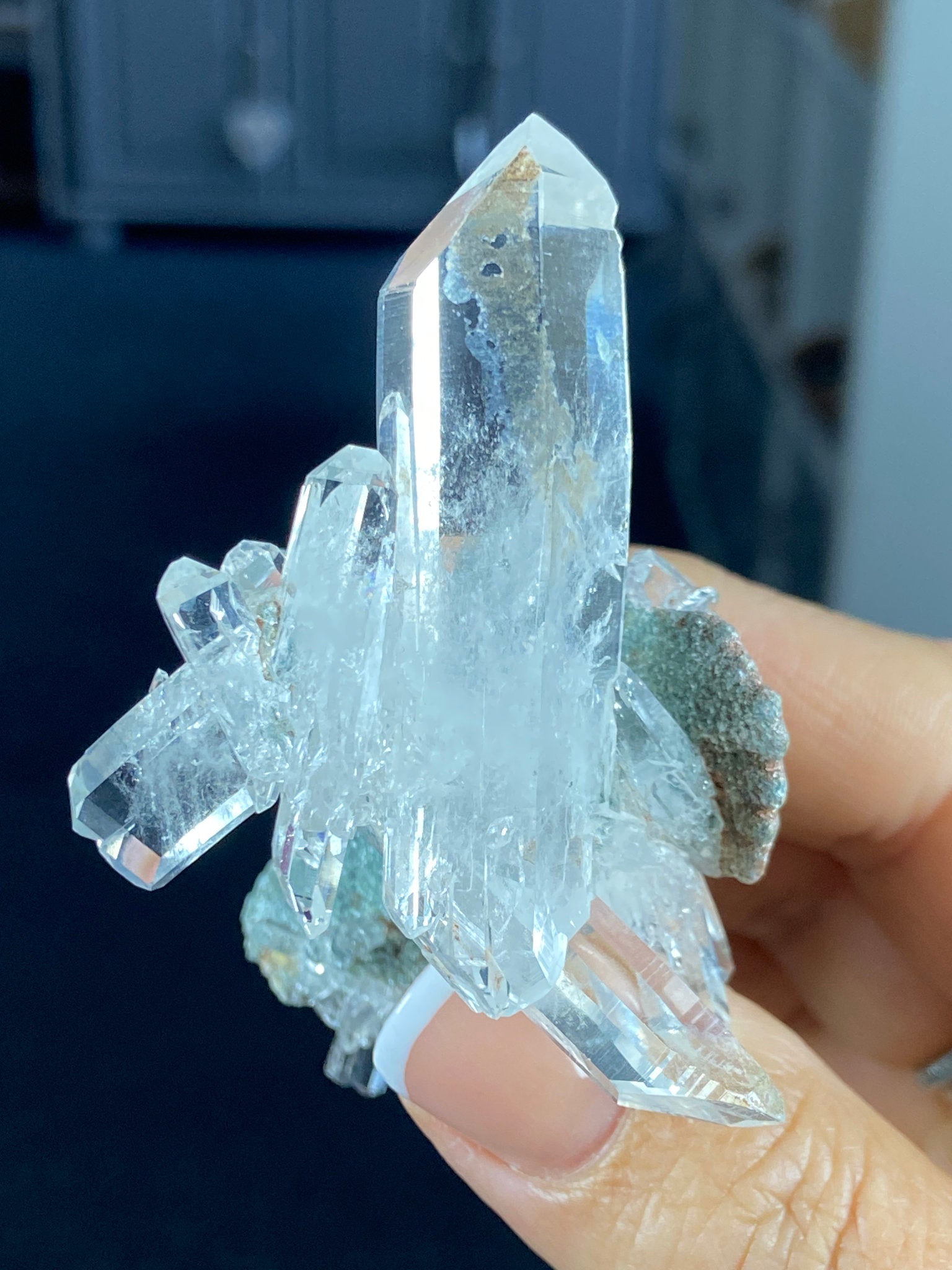 Sacred Lemurian Quartz Starburst Cluster on Fuchsite Matrix