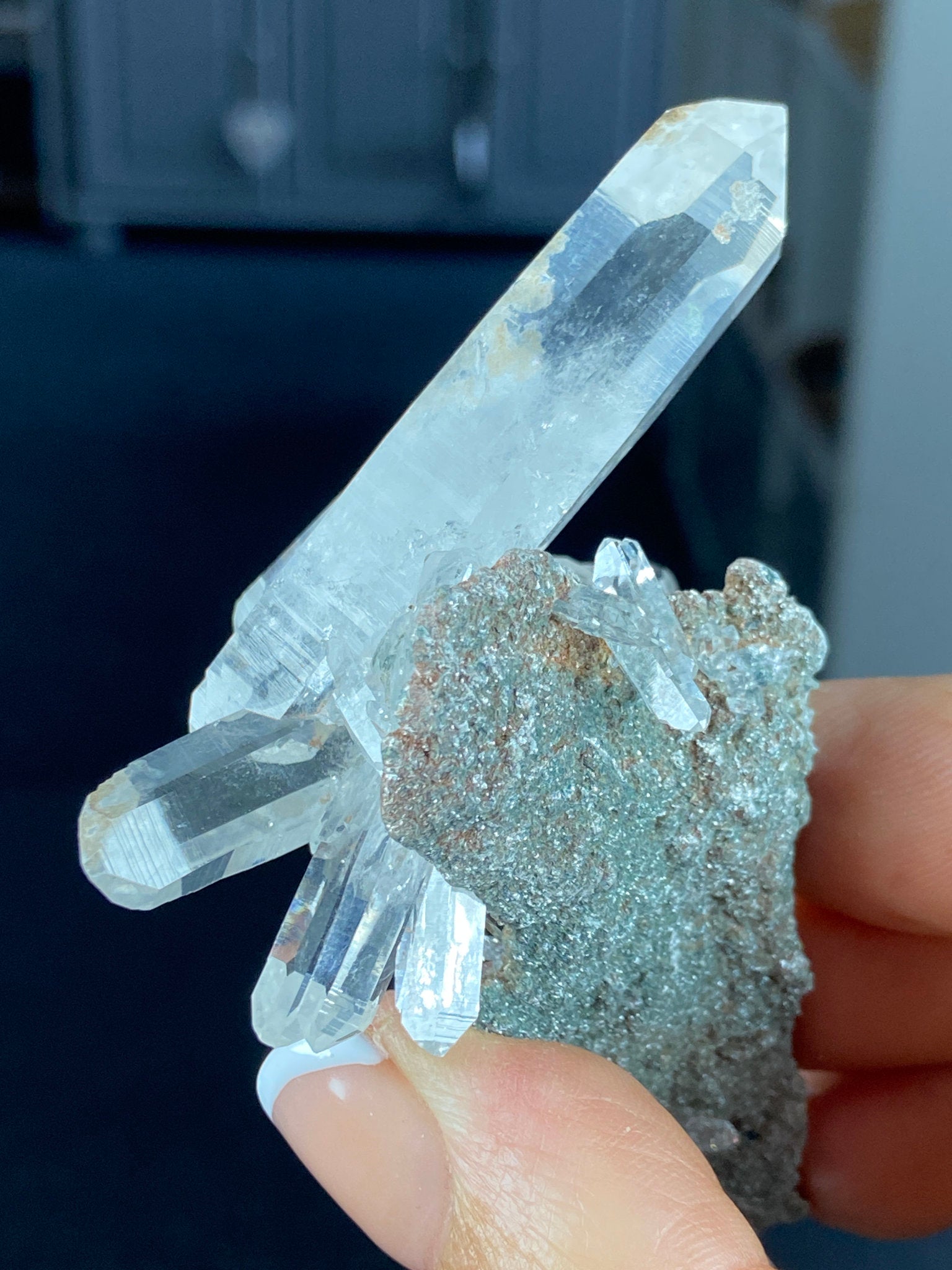 Sacred Lemurian Quartz Starburst Cluster on Fuchsite Matrix