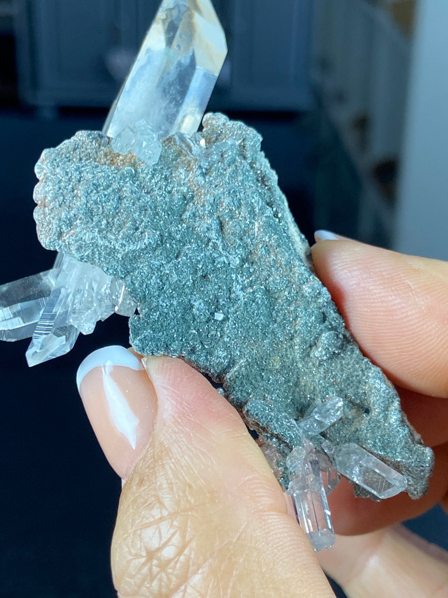 Sacred Lemurian Quartz Starburst Cluster on Fuchsite Matrix