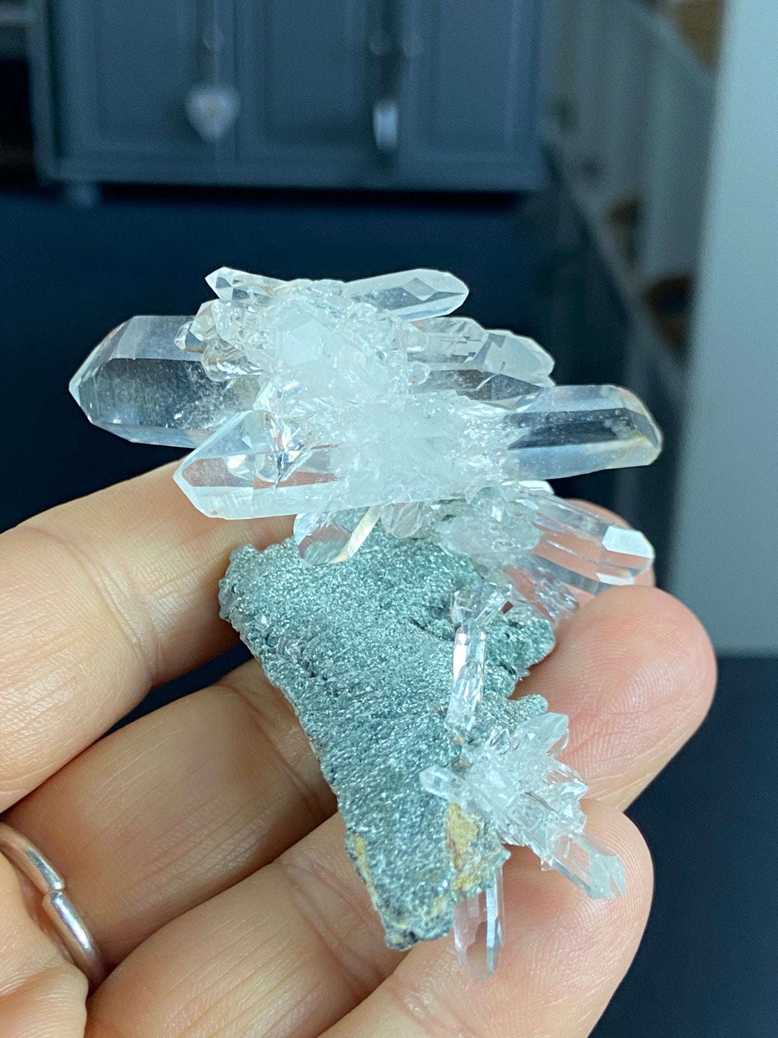 Sacred Lemurian Quartz Starburst Cluster on Fuchsite Matrix