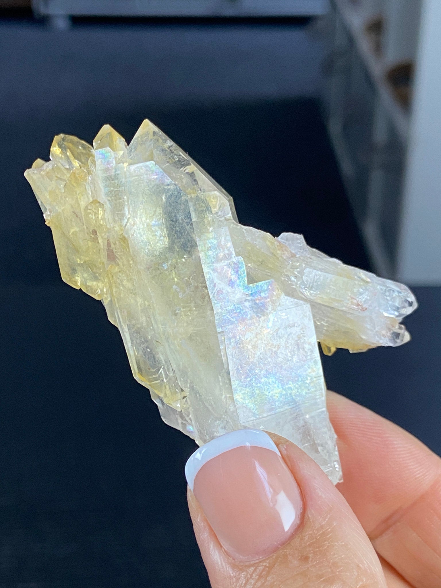 RARE Golden Healer Aura Lemurian Quartz Cluster with Tabby Formation