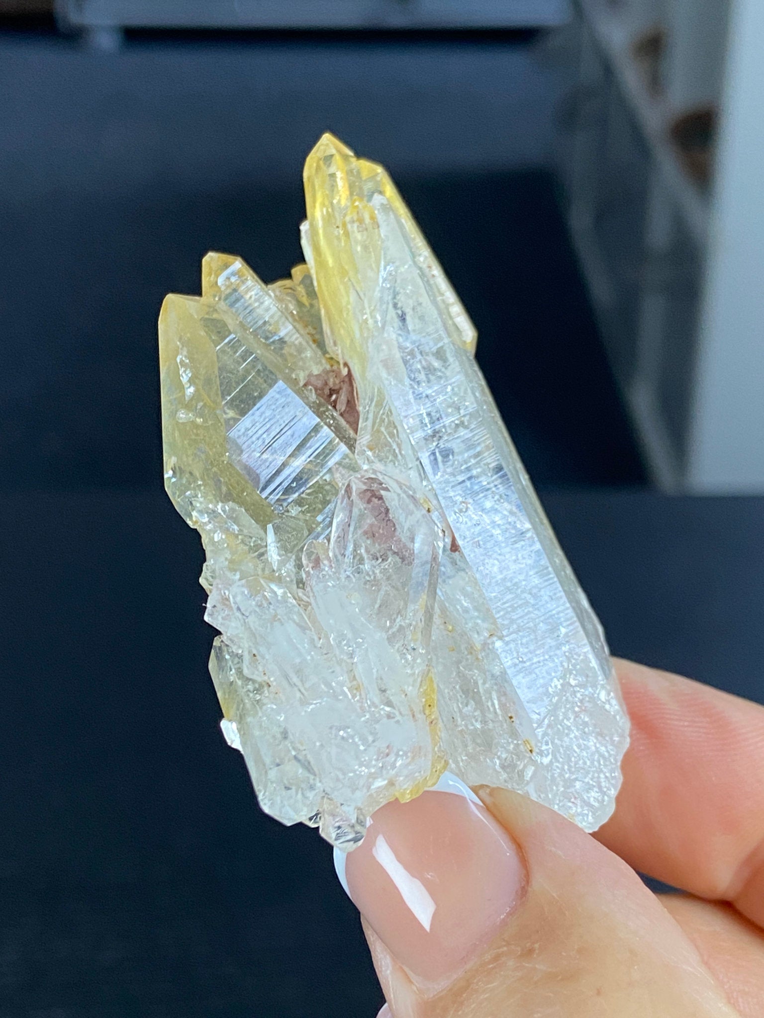 RARE Golden Healer Aura Lemurian Quartz Cluster with Tabby Formation