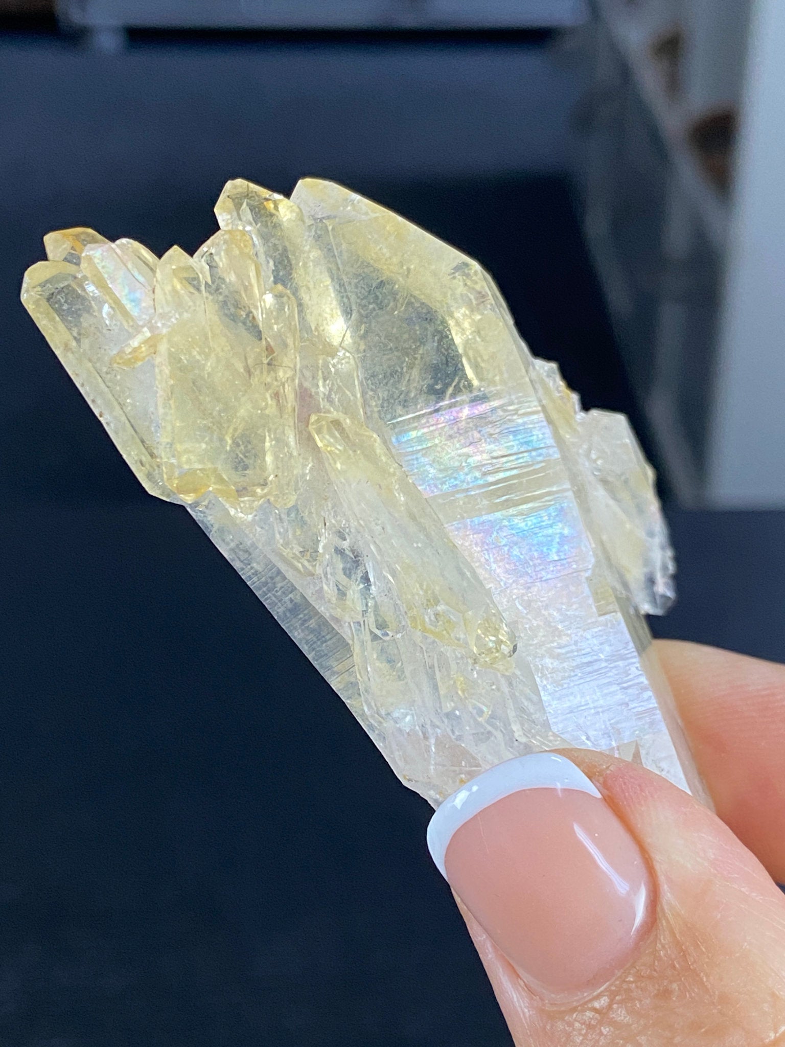 RARE Golden Healer Aura Lemurian Quartz Cluster with Tabby Formation