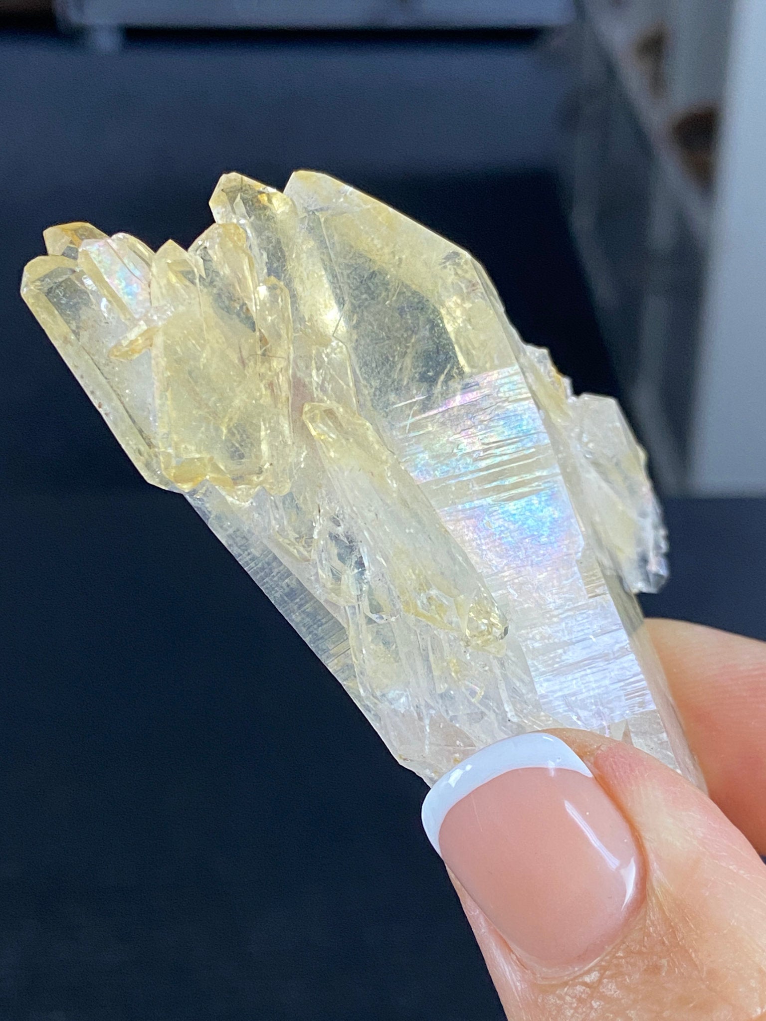 RARE Golden Healer Aura Lemurian Quartz Cluster with Tabby Formation