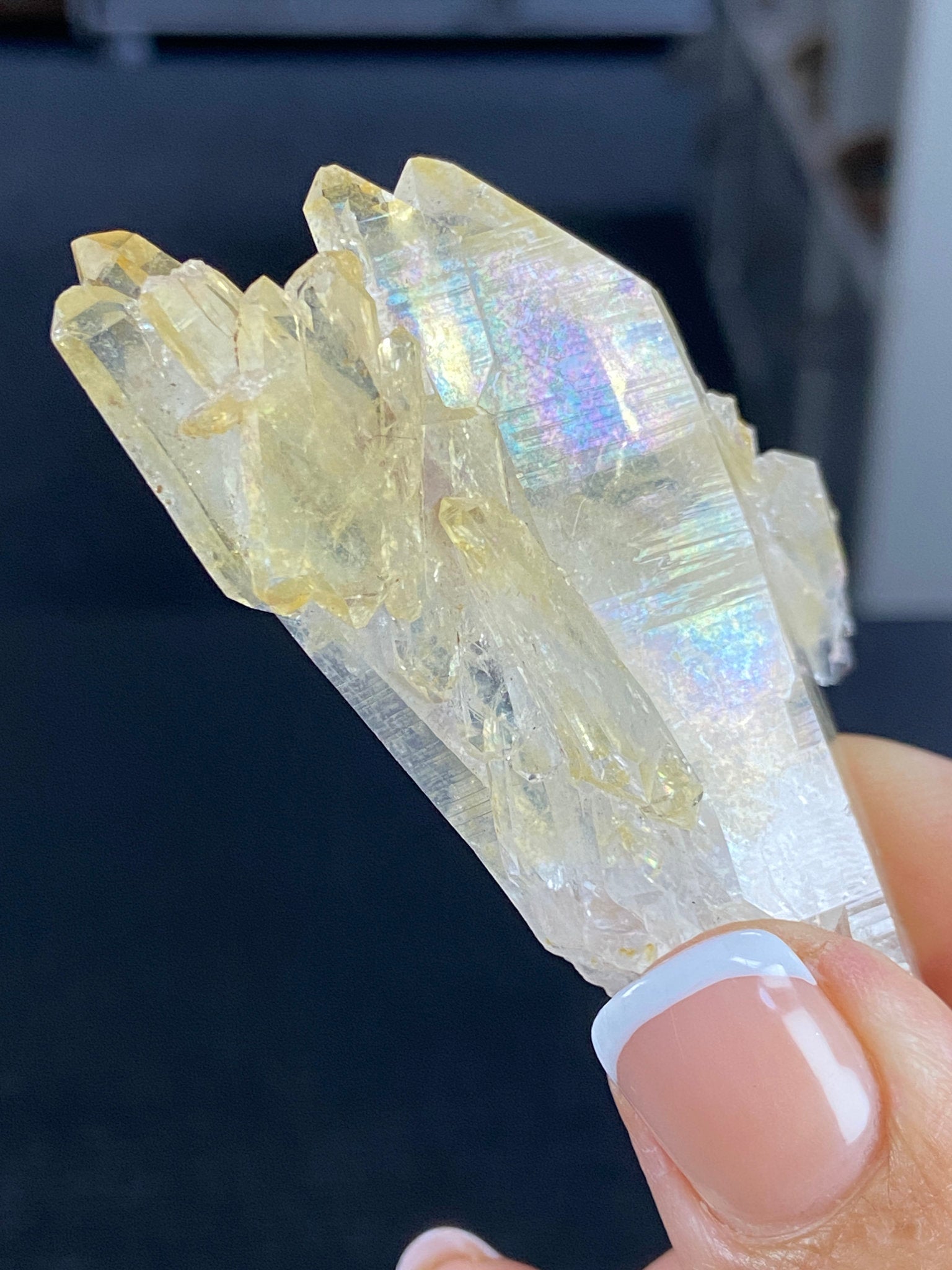 RARE Golden Healer Aura Lemurian Quartz Cluster with Tabby Formation