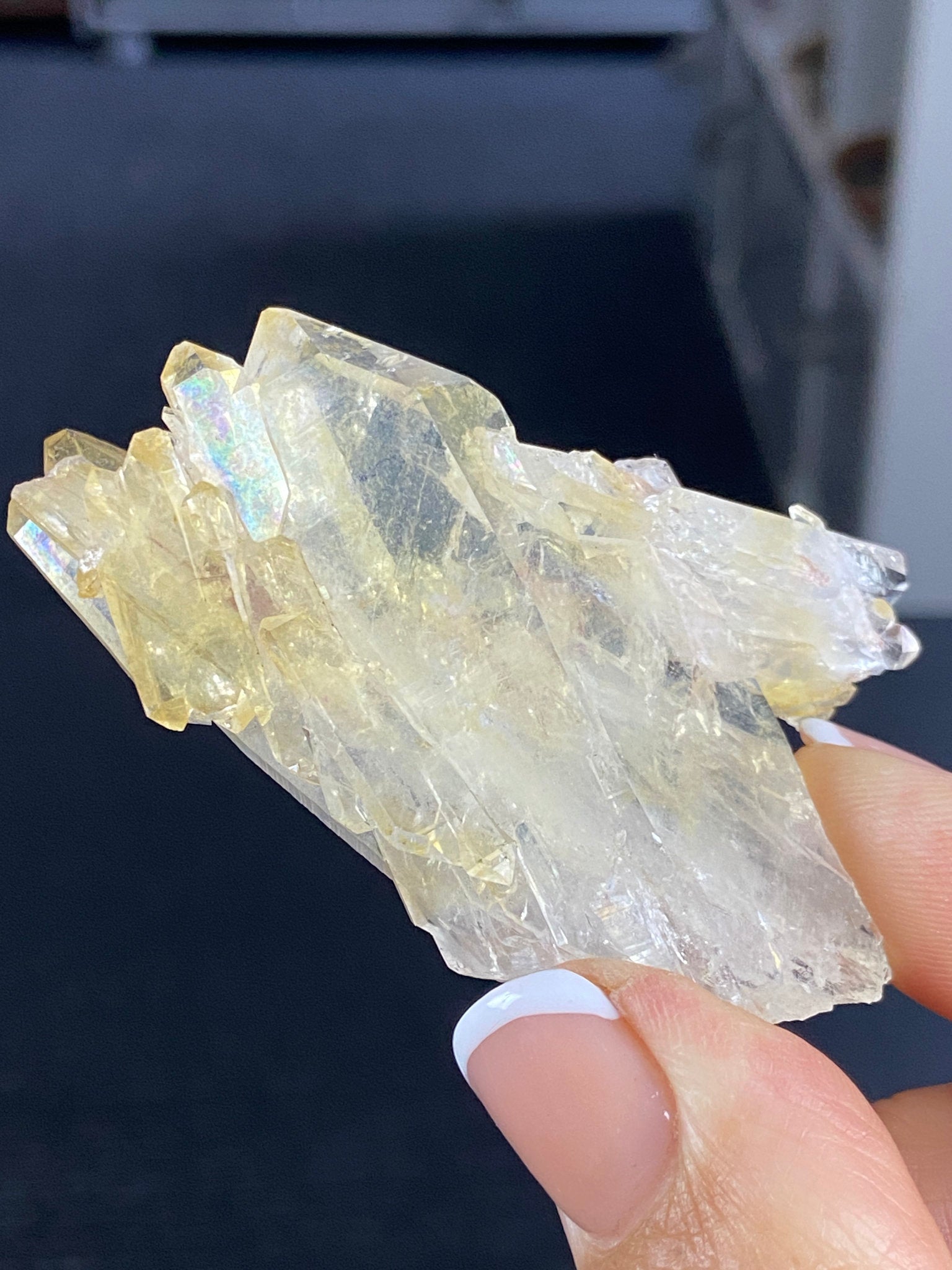 RARE Golden Healer Aura Lemurian Quartz Cluster with Tabby Formation