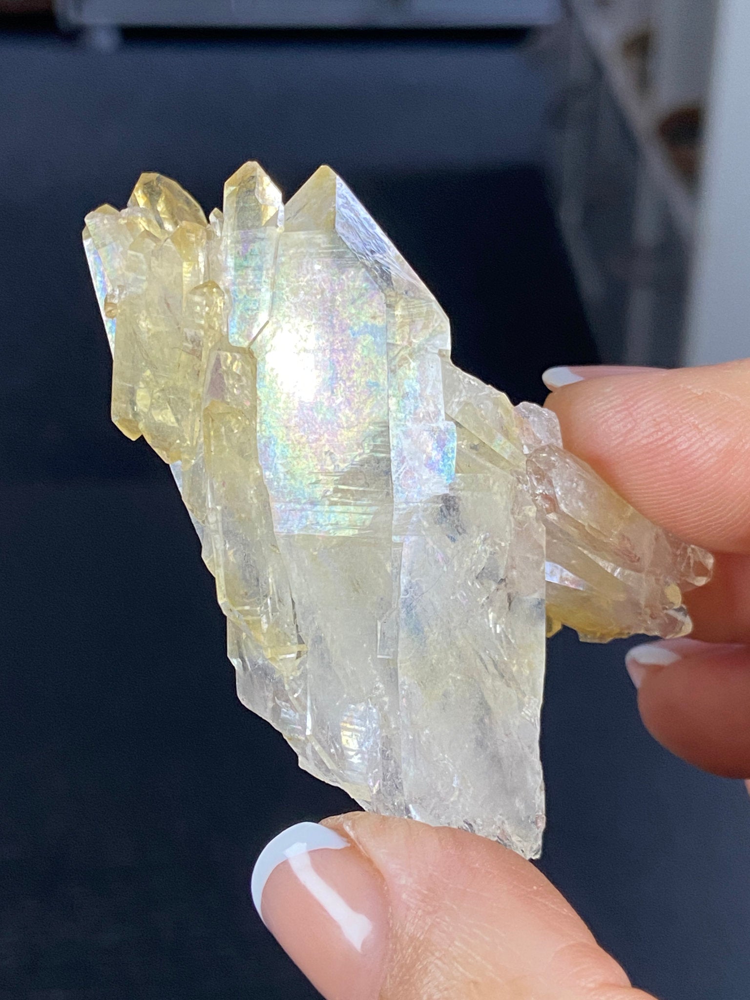 RARE Golden Healer Aura Lemurian Quartz Cluster with Tabby Formation