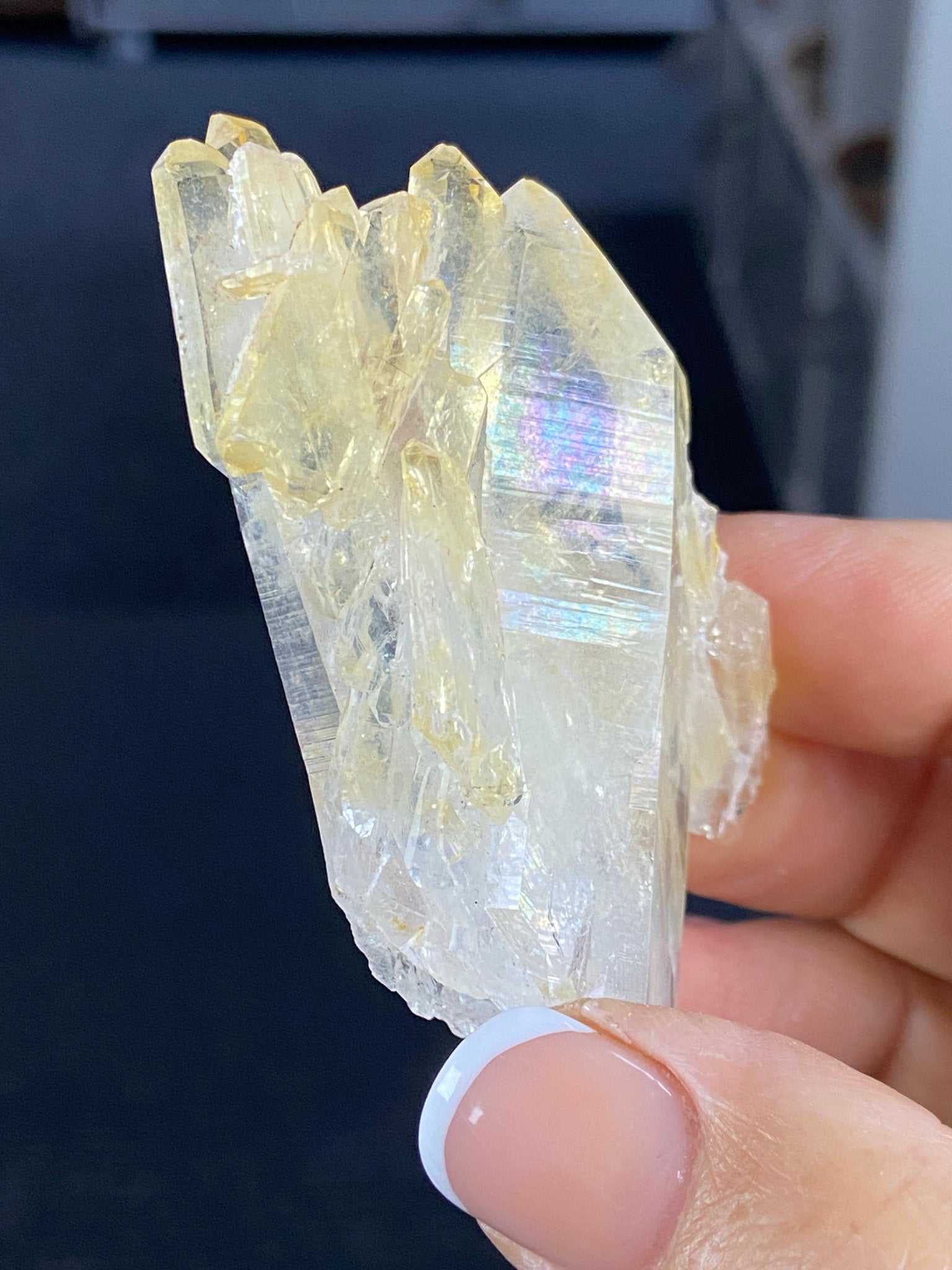 RARE Golden Healer Aura Lemurian Quartz Cluster with Tabby Formation