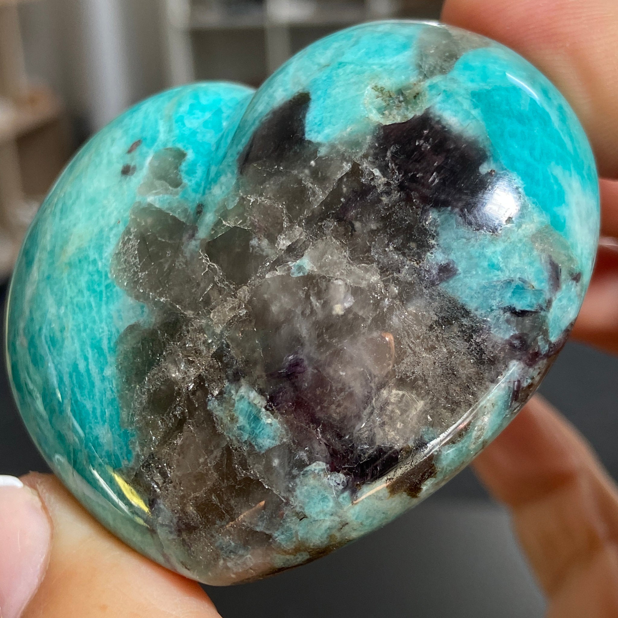 Amazonite & Smoky Quartz Heart – Madagascar