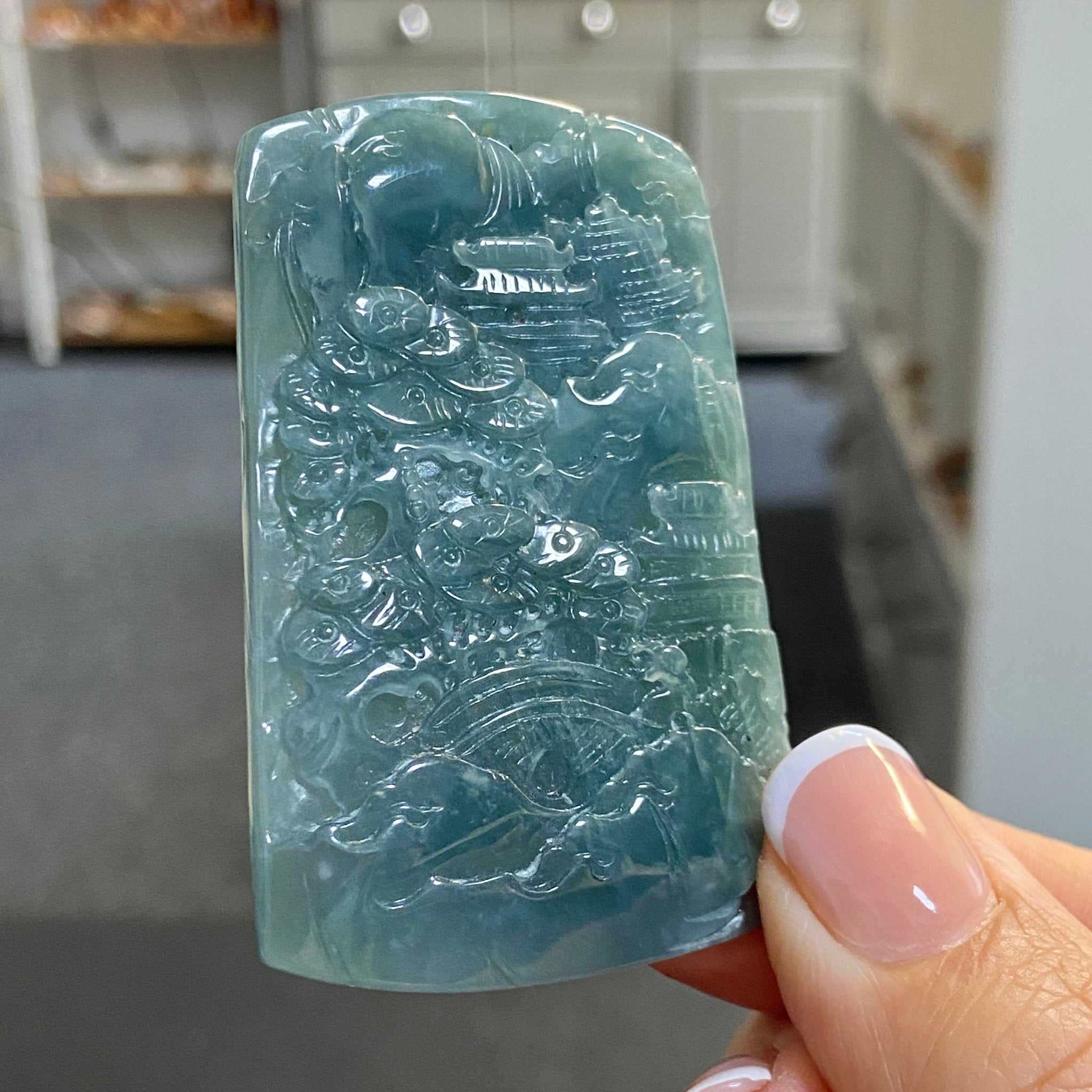 Blue Jadeite Landscape Plaque