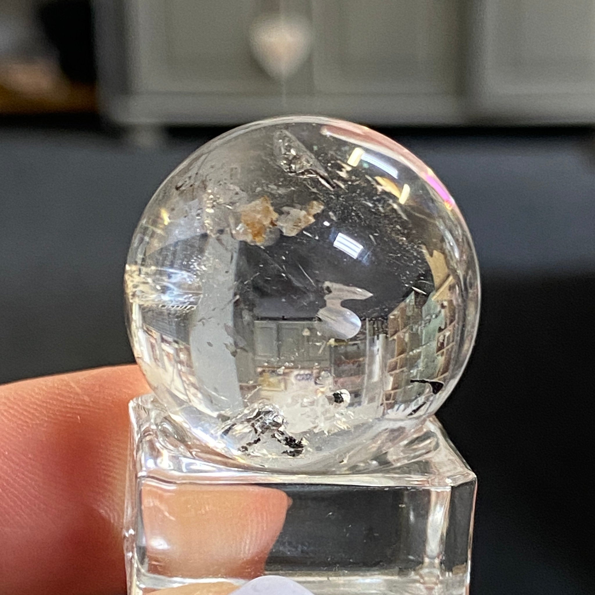 Clear Quartz Enhydro Sphere with Carbon Inclusions