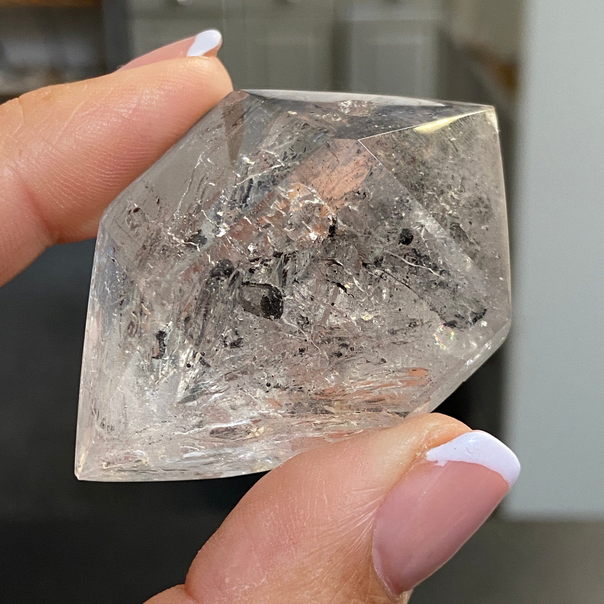 Double Terminated Enhydro Quartz with Falling Carbon Sand