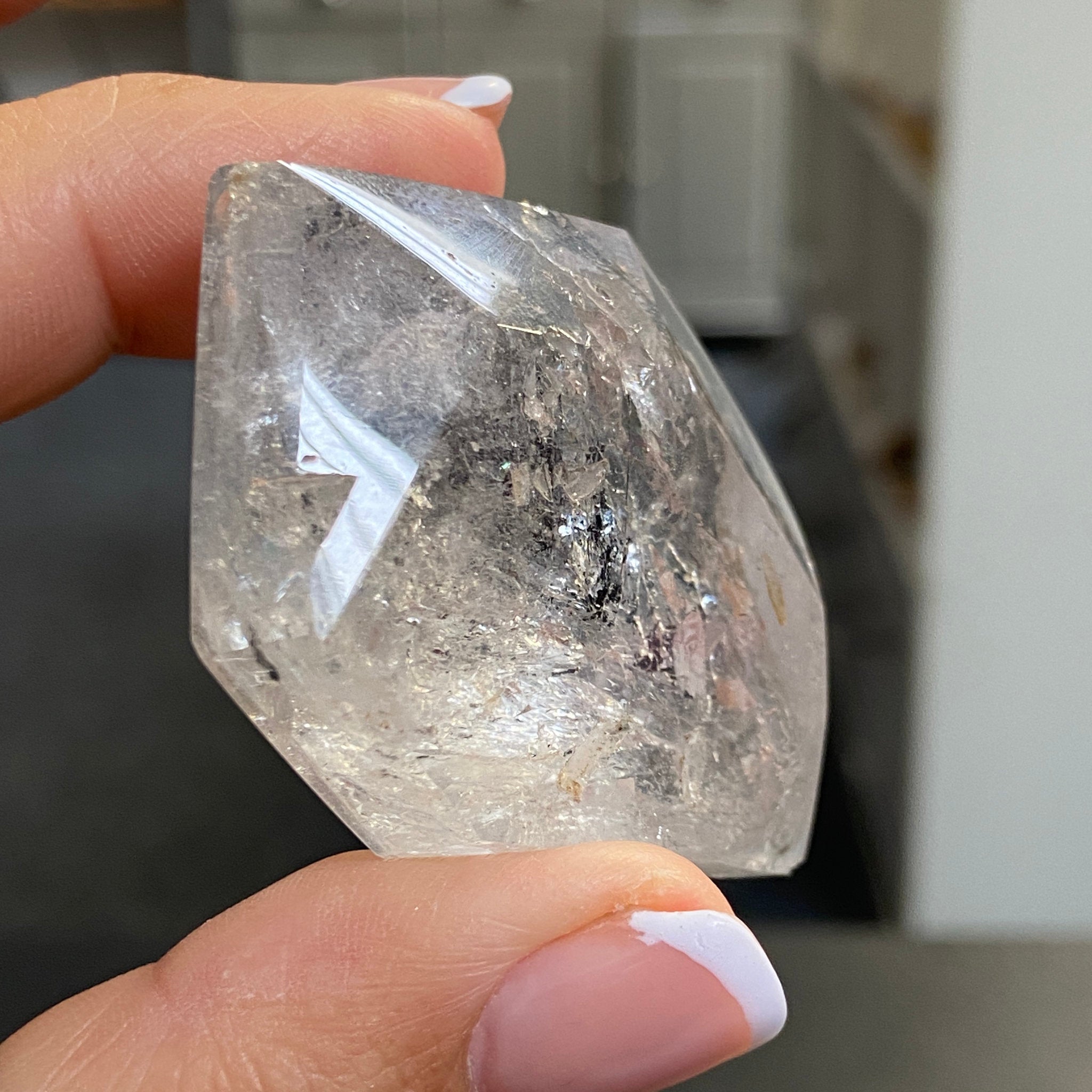 Double Terminated Enhydro Quartz with Falling Carbon Sand