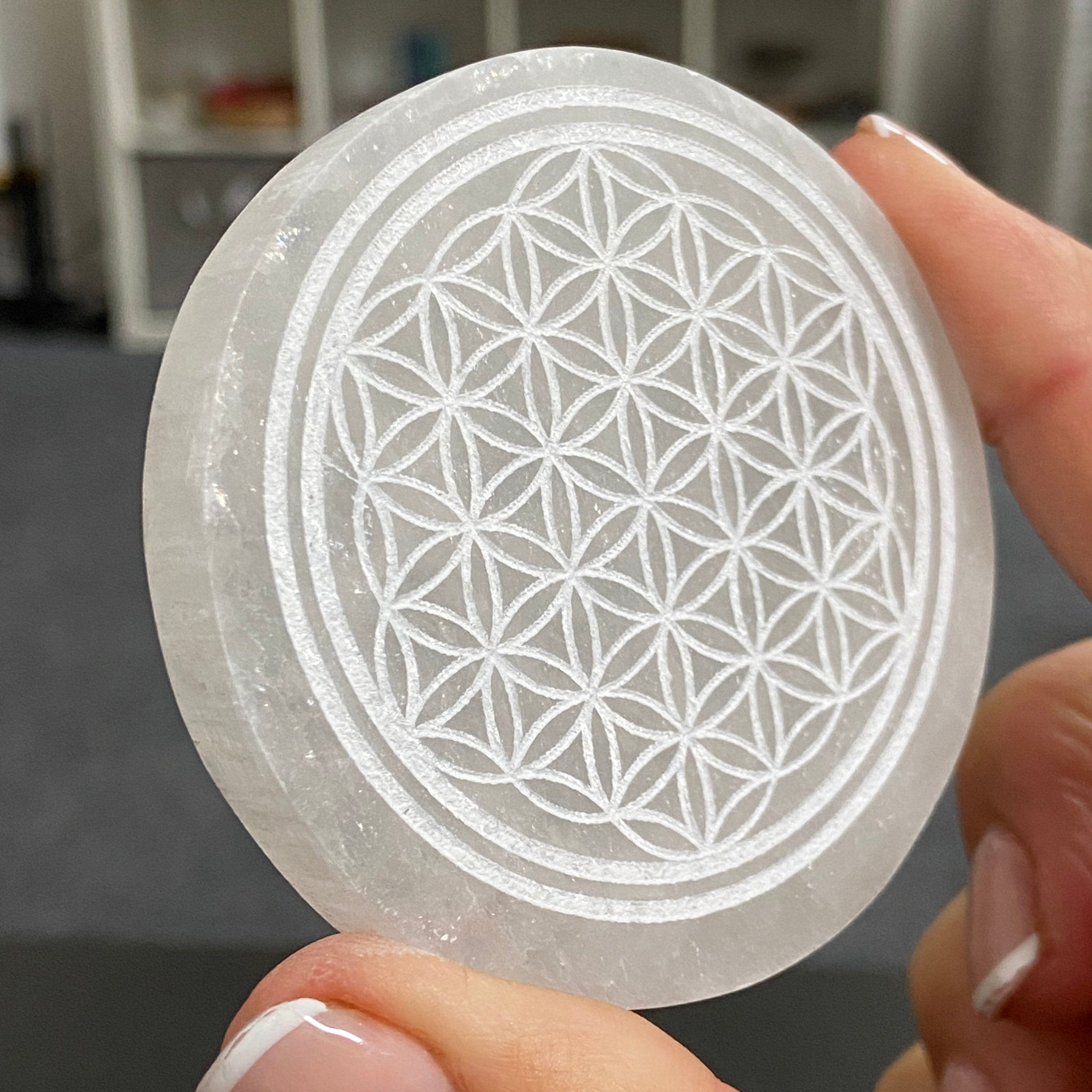 Selenite Charging Disc – Flower of Life – Morocco