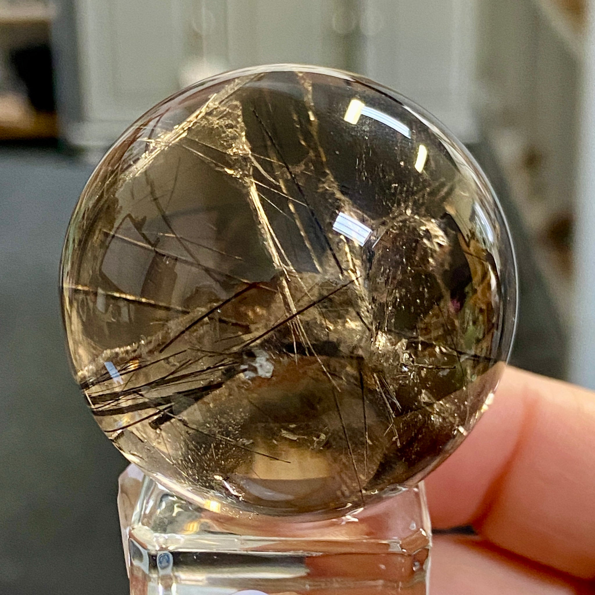 Smoky Quartz with Tourmaline & Mica Heart – Rare Sphere