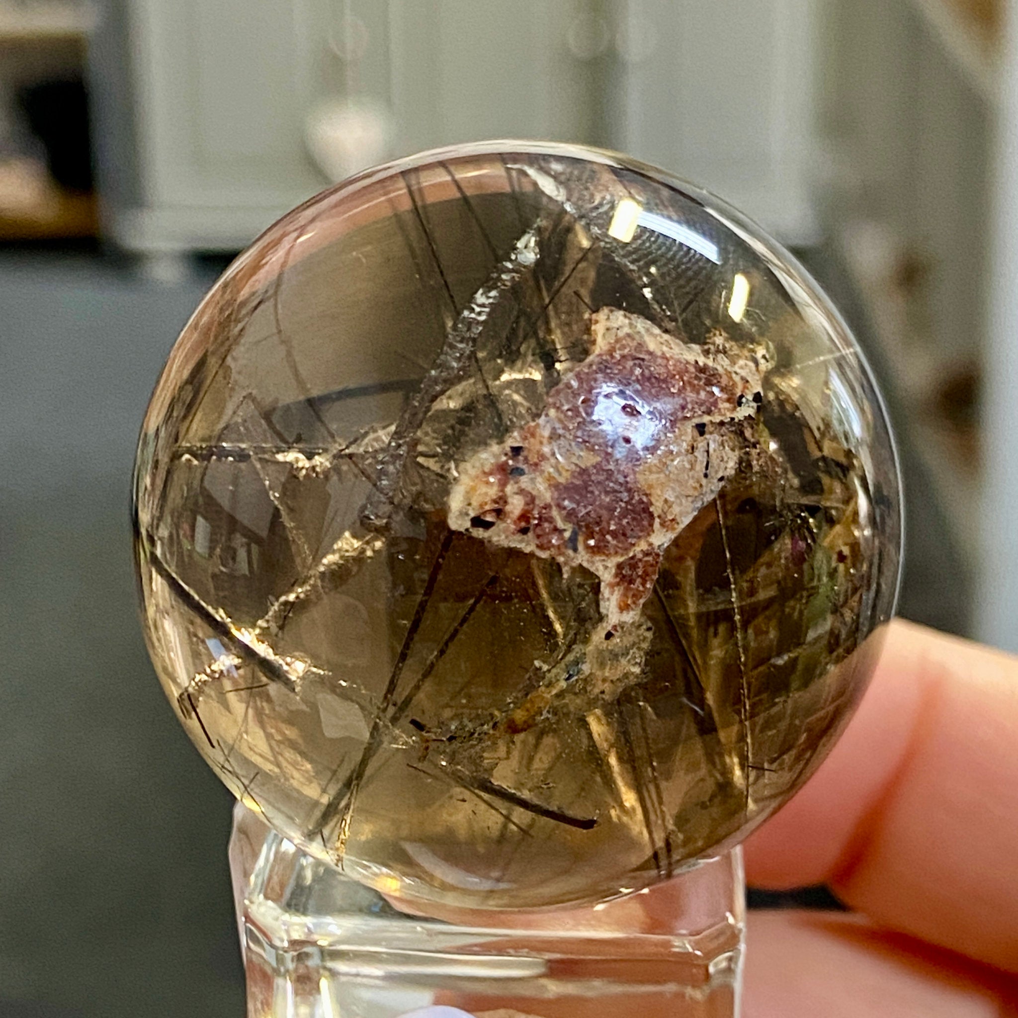 Smoky Quartz with Tourmaline & Mica Heart – Rare Sphere