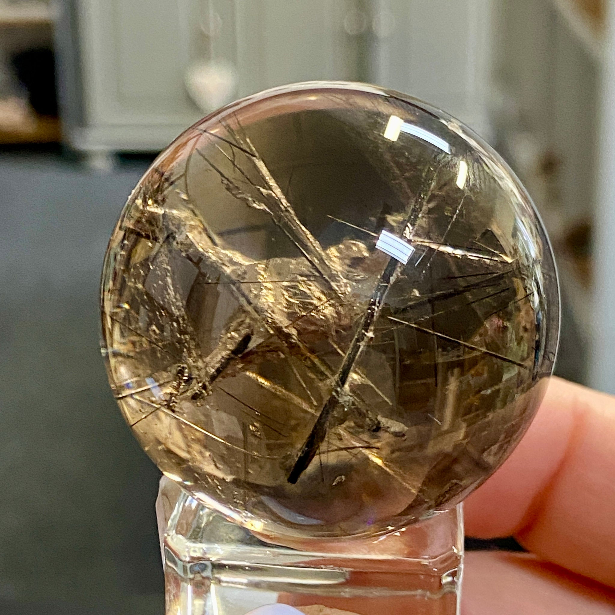 Smoky Quartz with Tourmaline & Mica Heart – Rare Sphere
