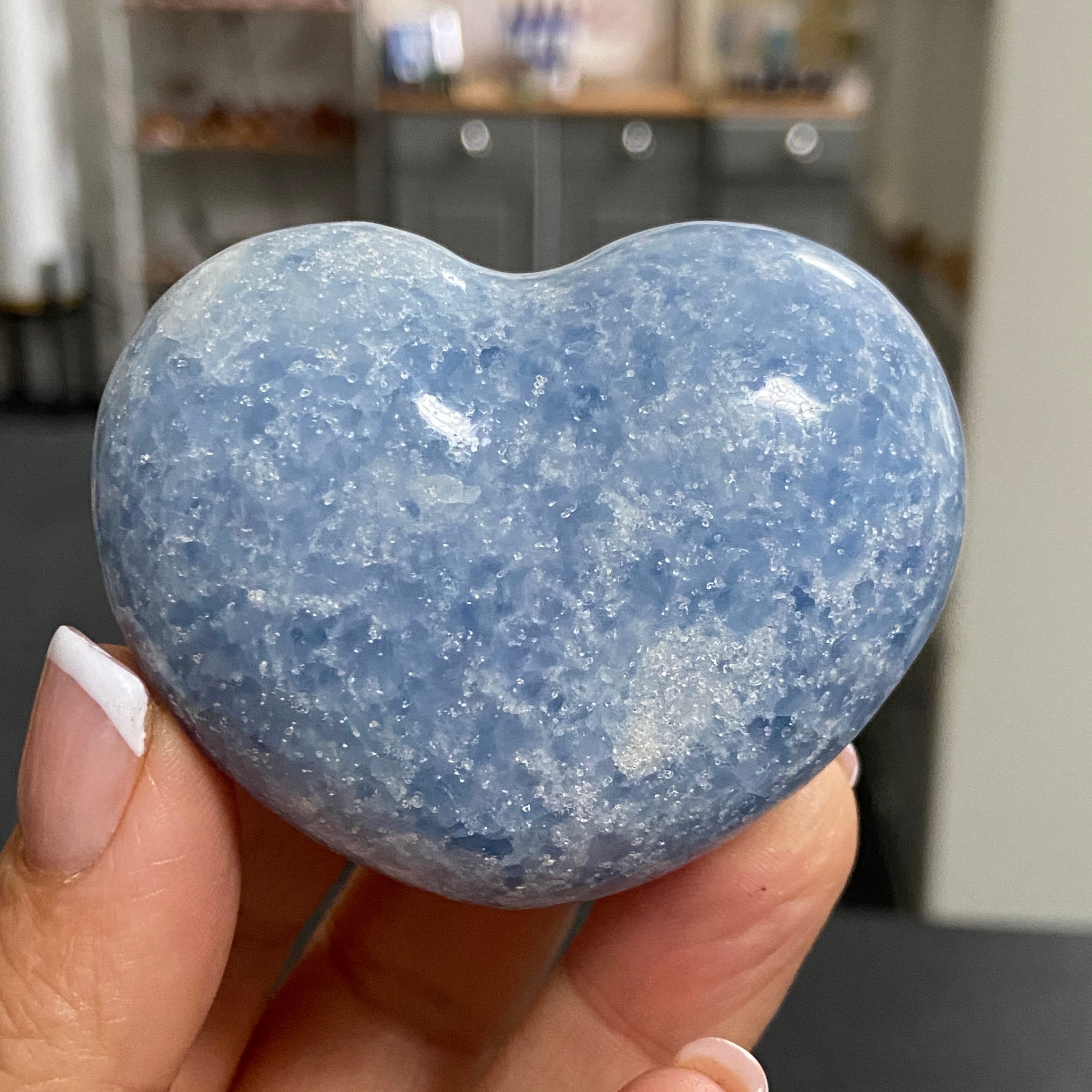 Blue Calcite Heart – Hand Carved - Madagascar