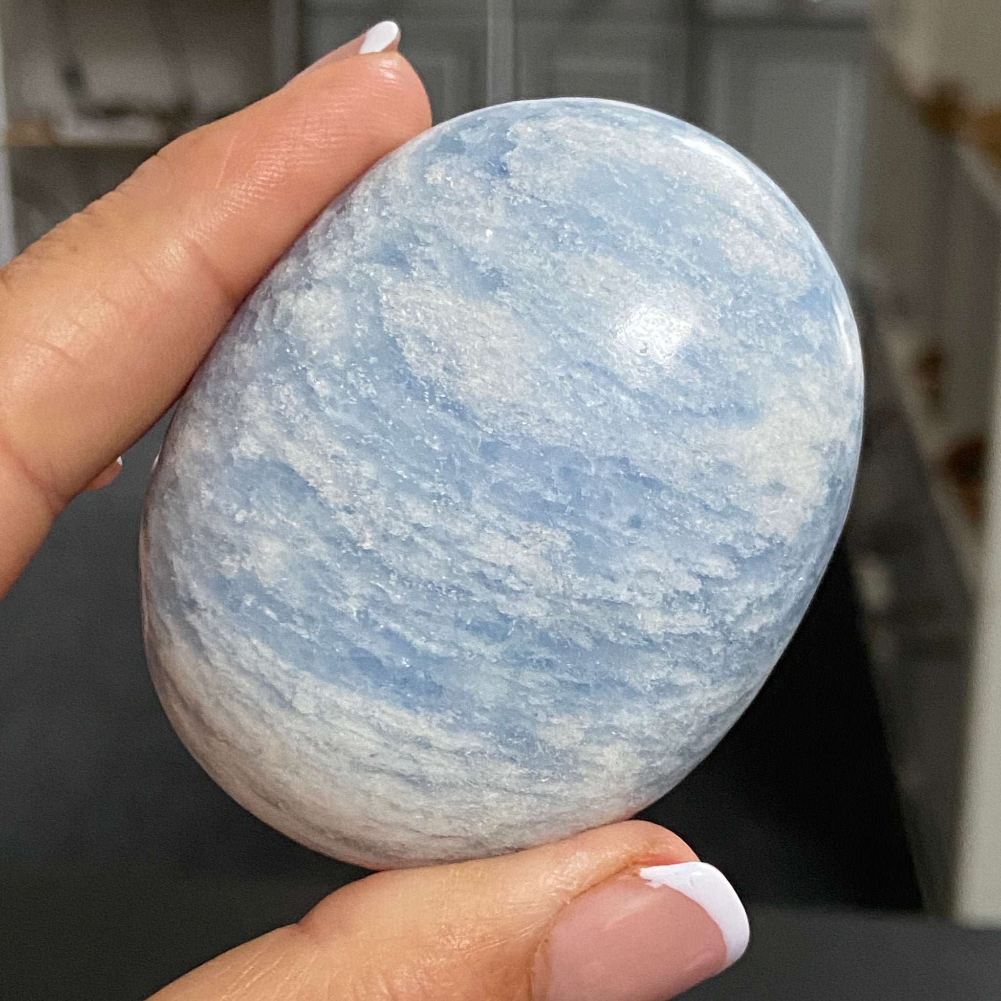 Blue Calcite Palmstone - Madagascar