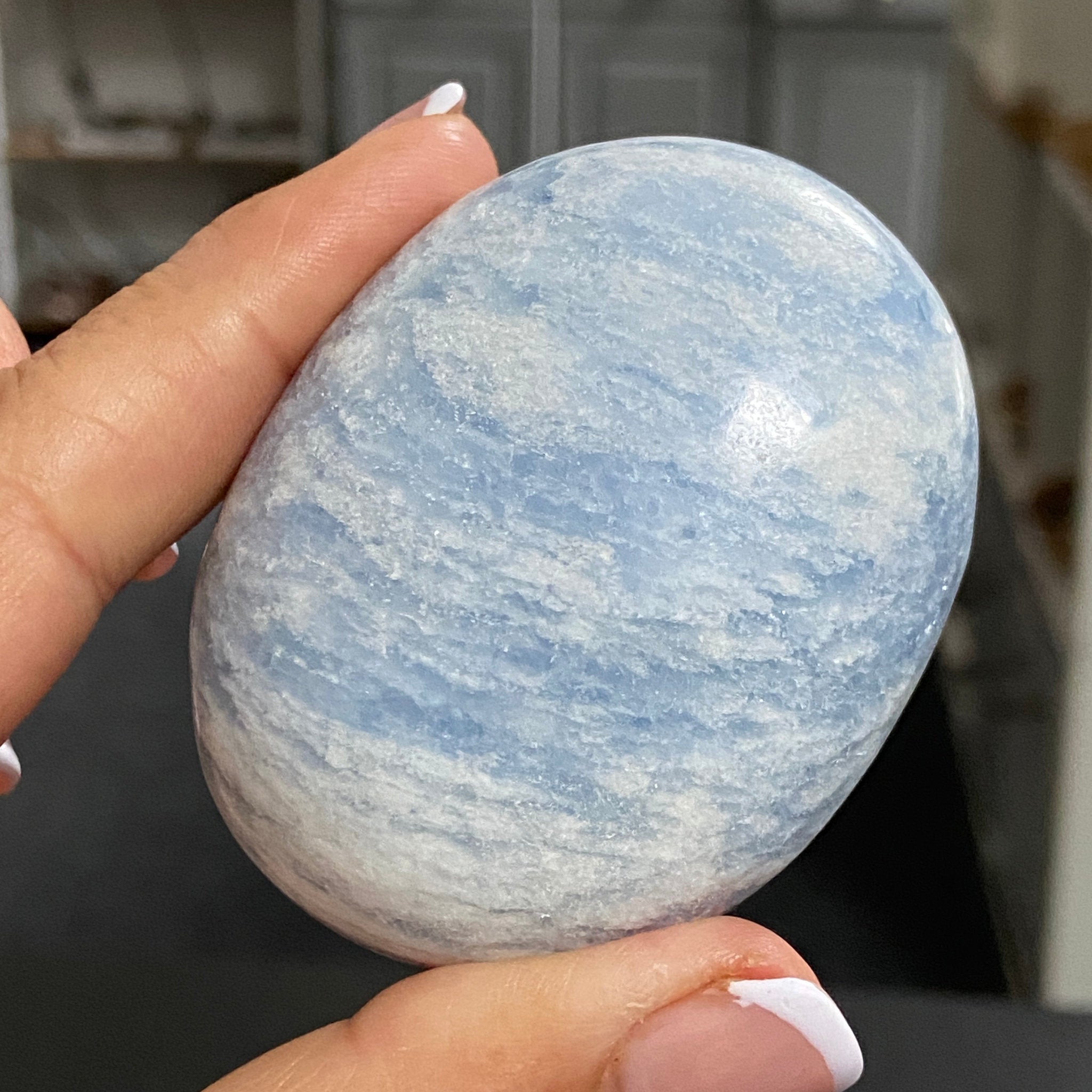 Blue Calcite Palmstone - Madagascar