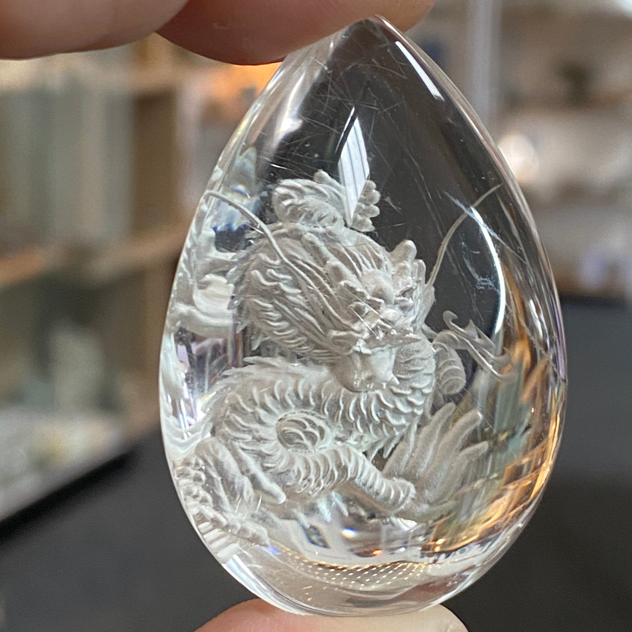 3D Dragon Carving with Silver Rutile