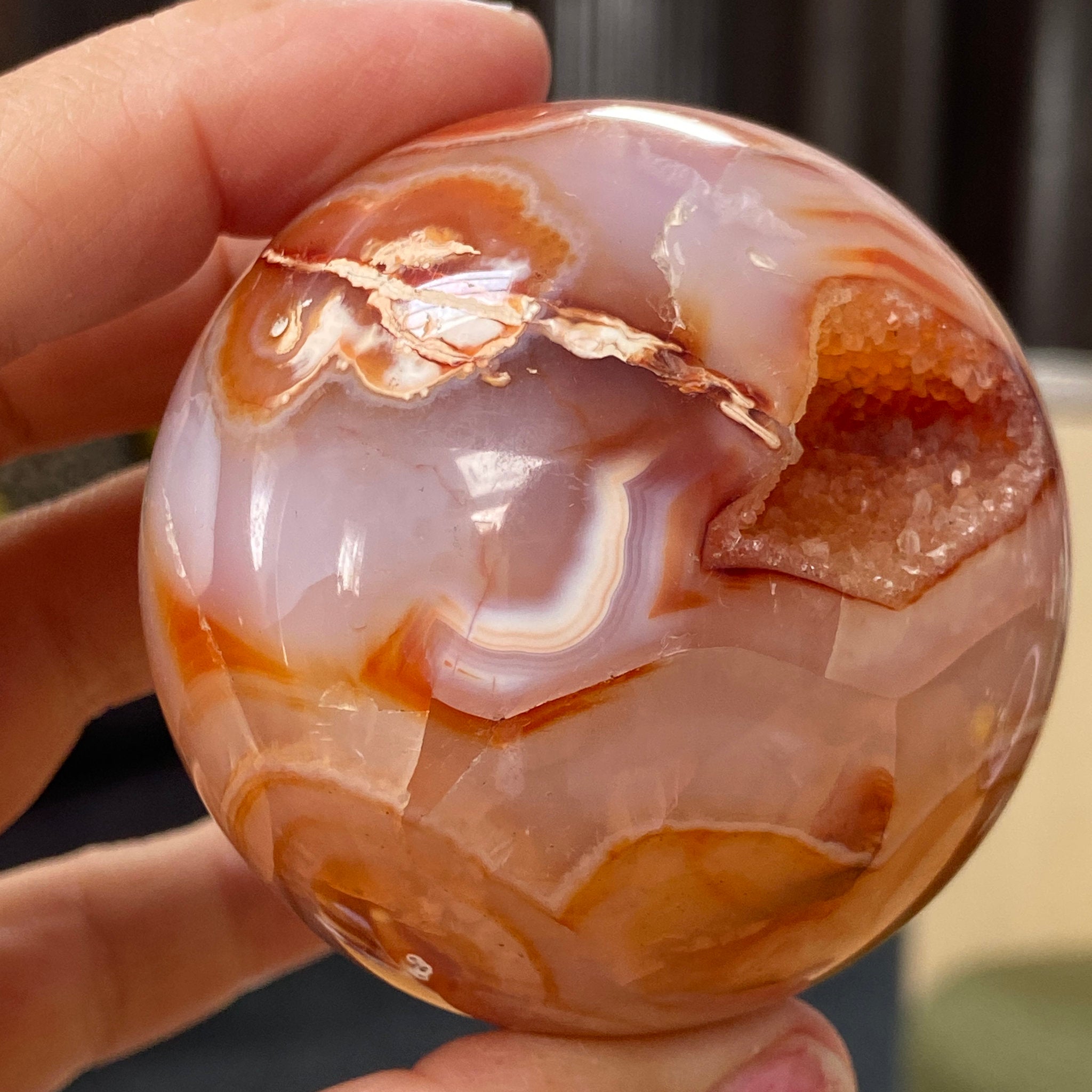 Carnelian Sphere with Quartz Crystal Cave – Madagascar