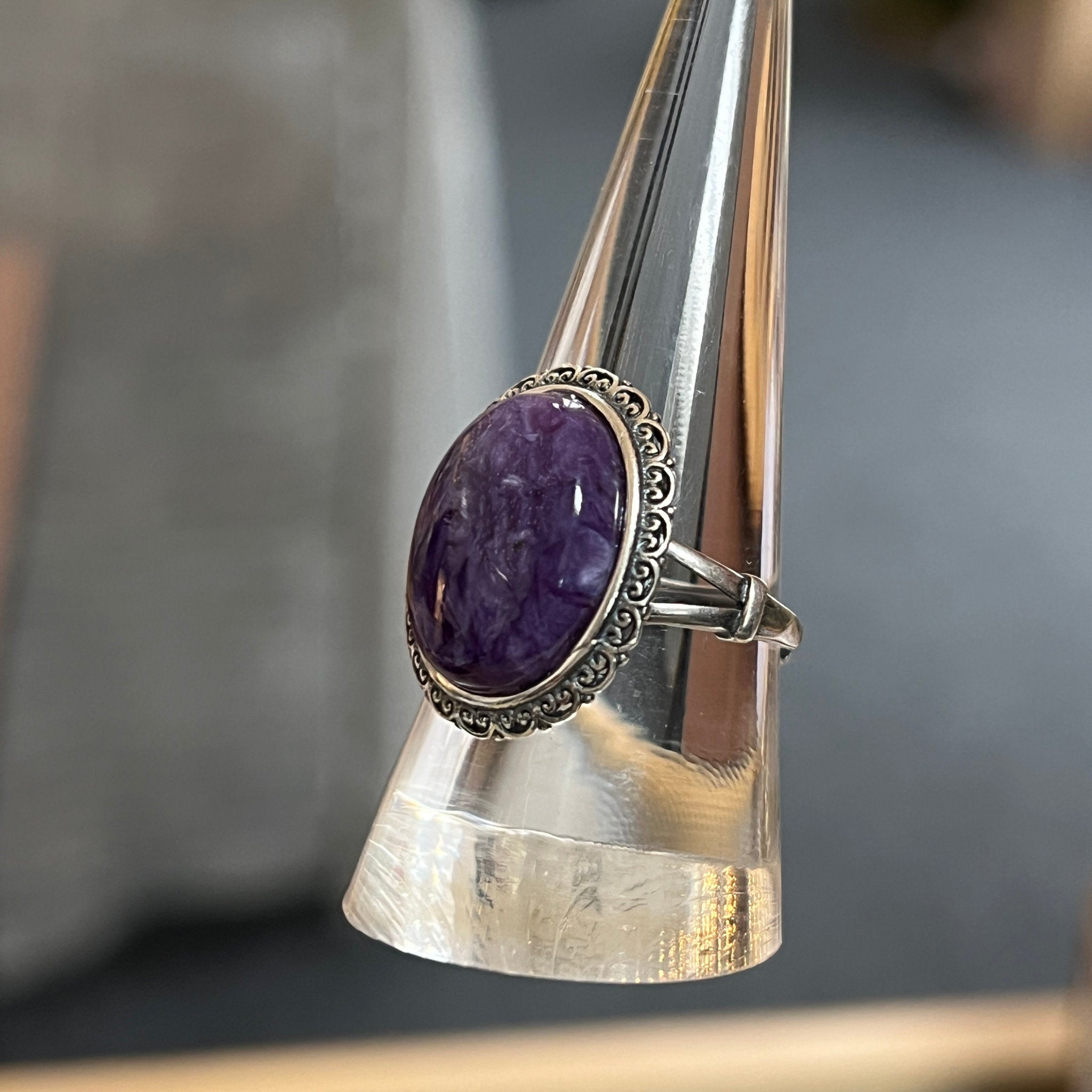 Charoite Sterling Silver Adjustable Ring