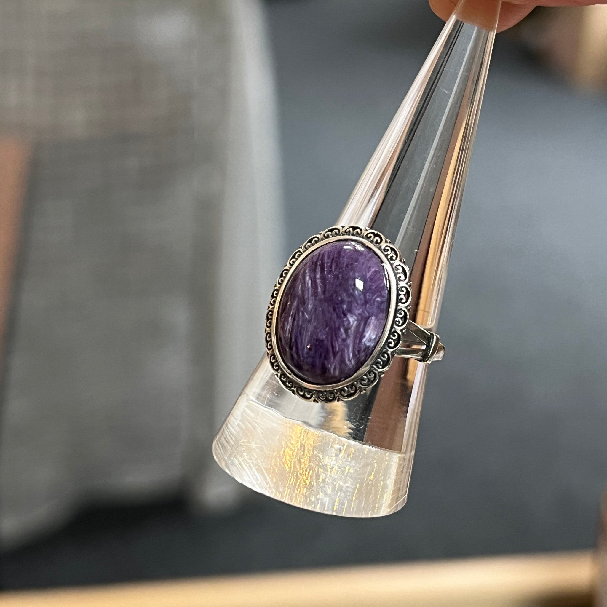 Charoite Sterling Silver Adjustable Ring