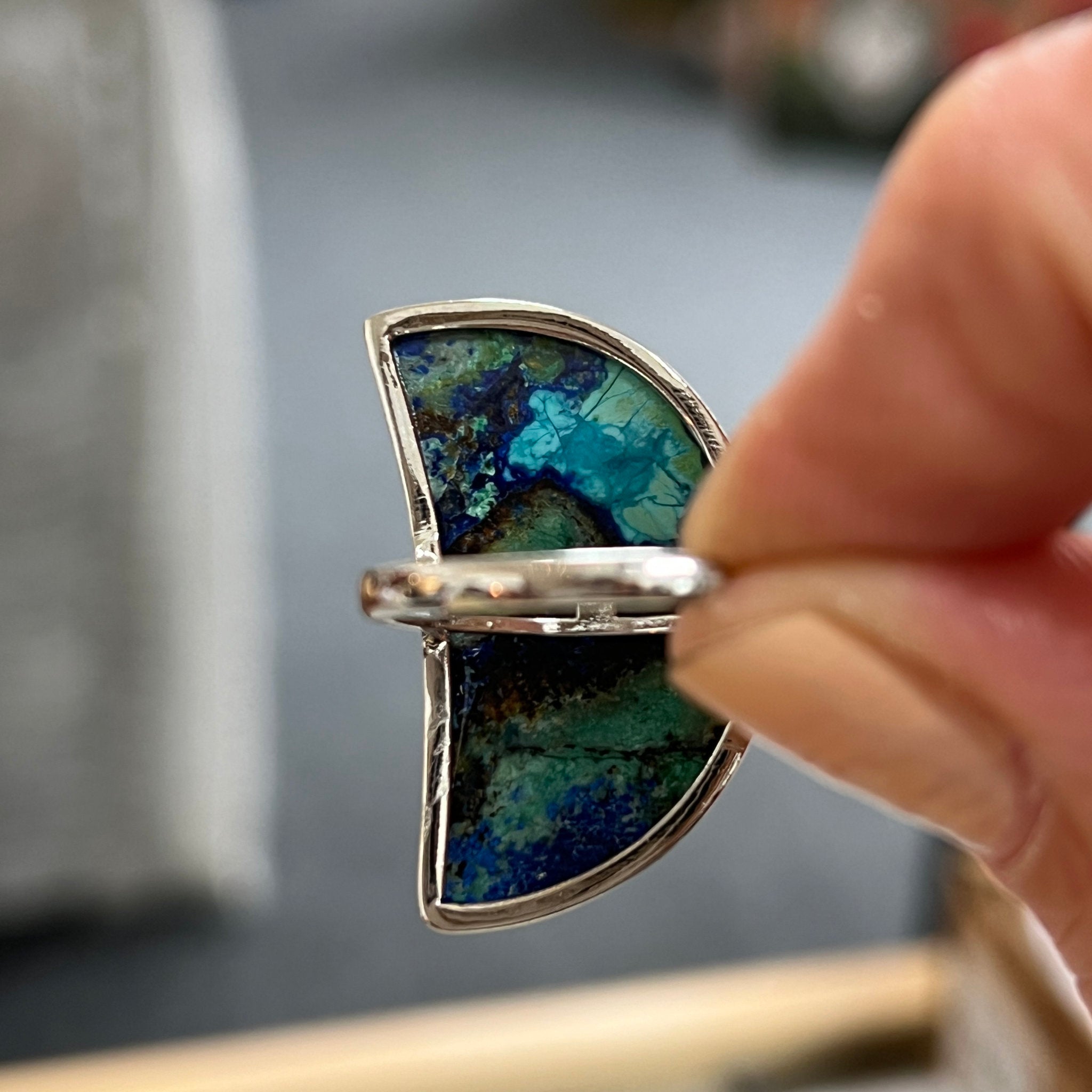Azurite Sterling Silver Adjustable Ring