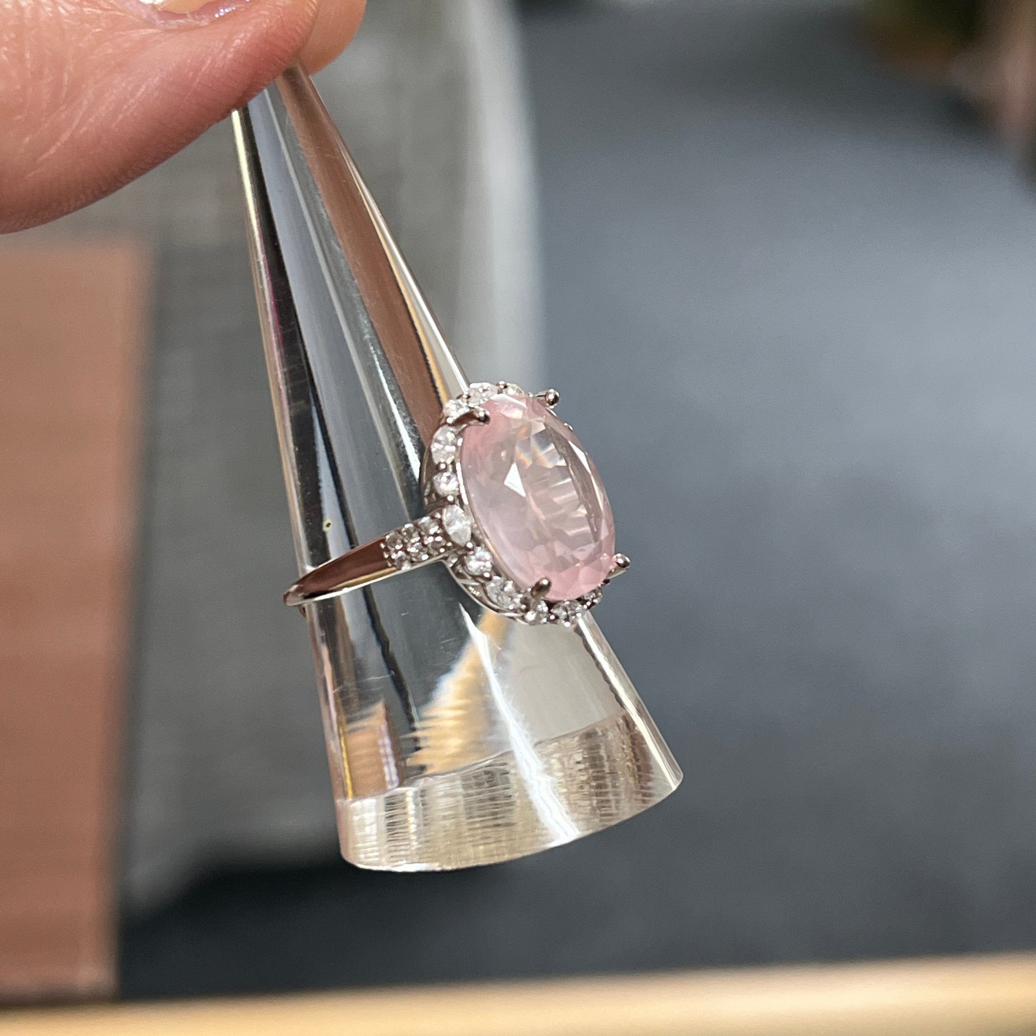 Gem Rose Quartz Sterling Silver Adjustable Ring