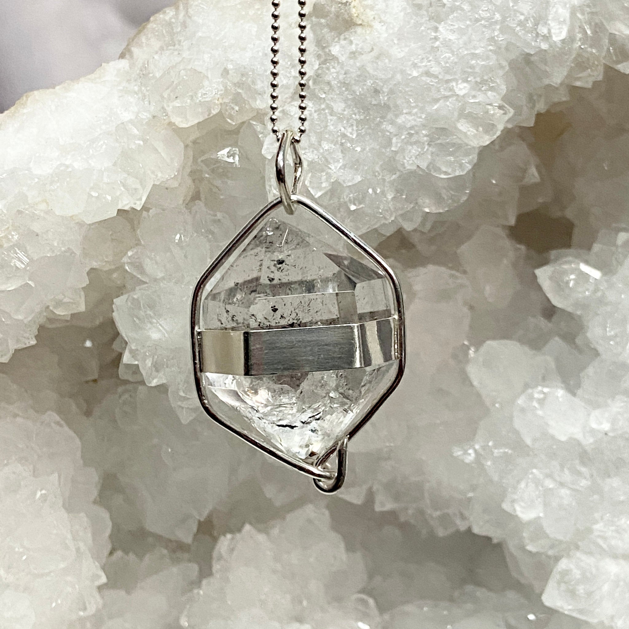 Clear Quartz Pendant with Carbon Enhydro - Bespoke by Song of the Sea