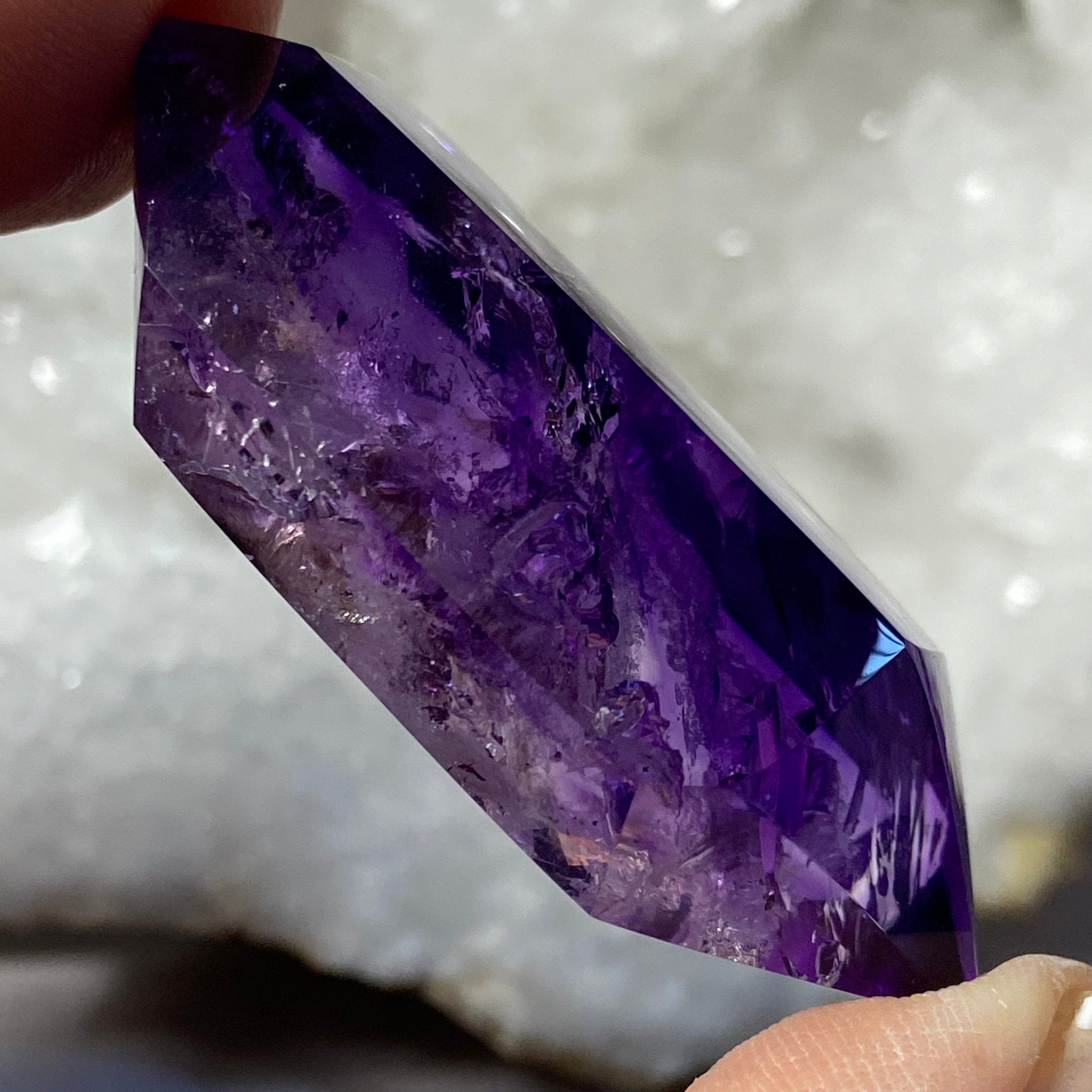 Saturated Double Terminated Amethyst with Enhydro and White Falling Sand – Brazil