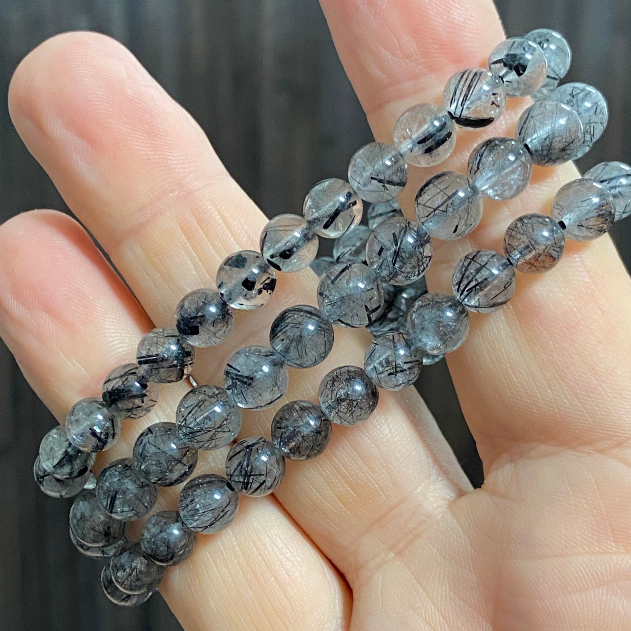 Black Tourmaline in Quartz Bracelets