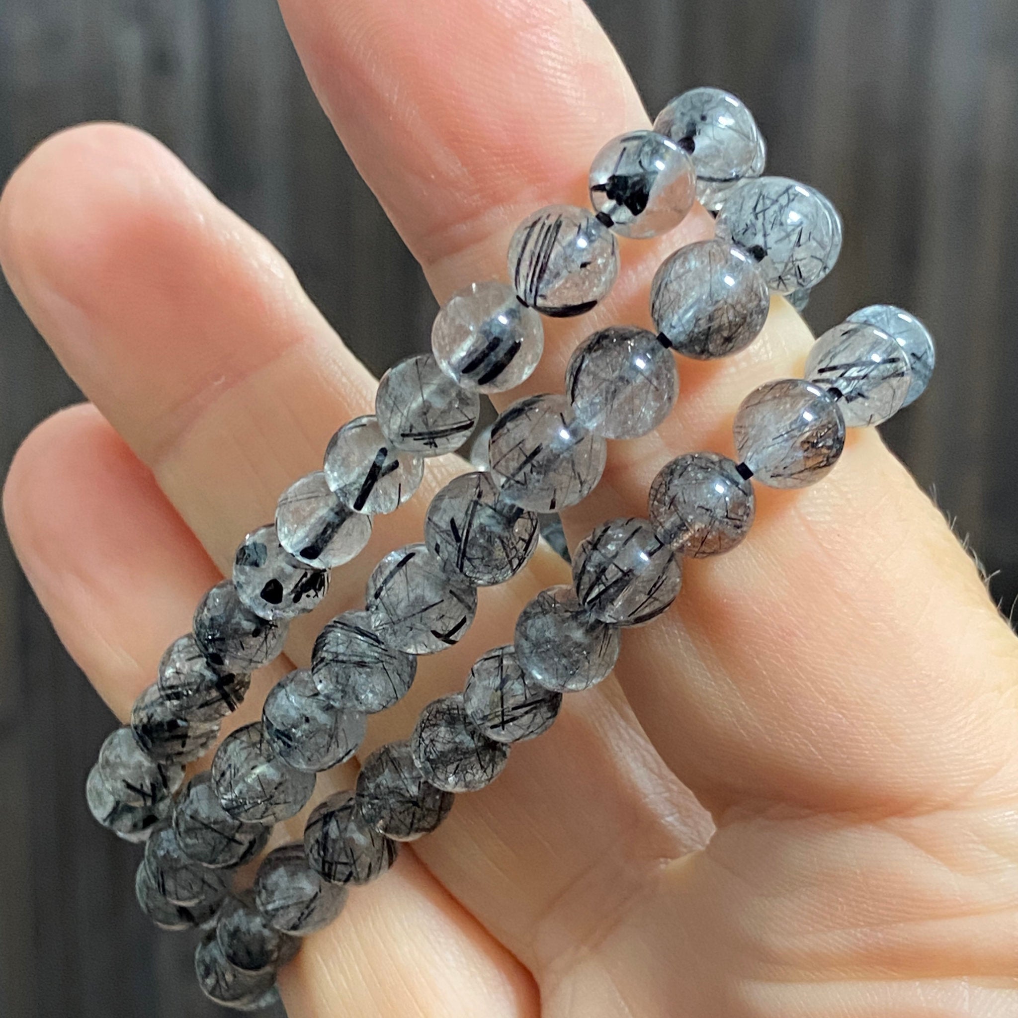 Black Tourmaline in Quartz Bracelets