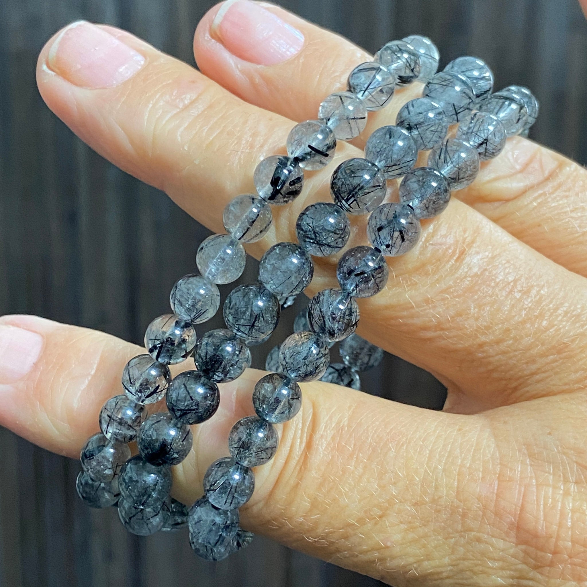 Black Tourmaline in Quartz Bracelets