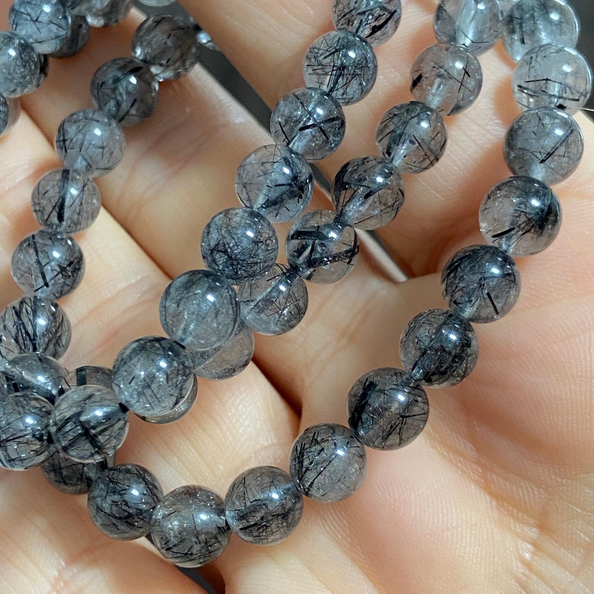 Black Tourmaline in Quartz Bracelets